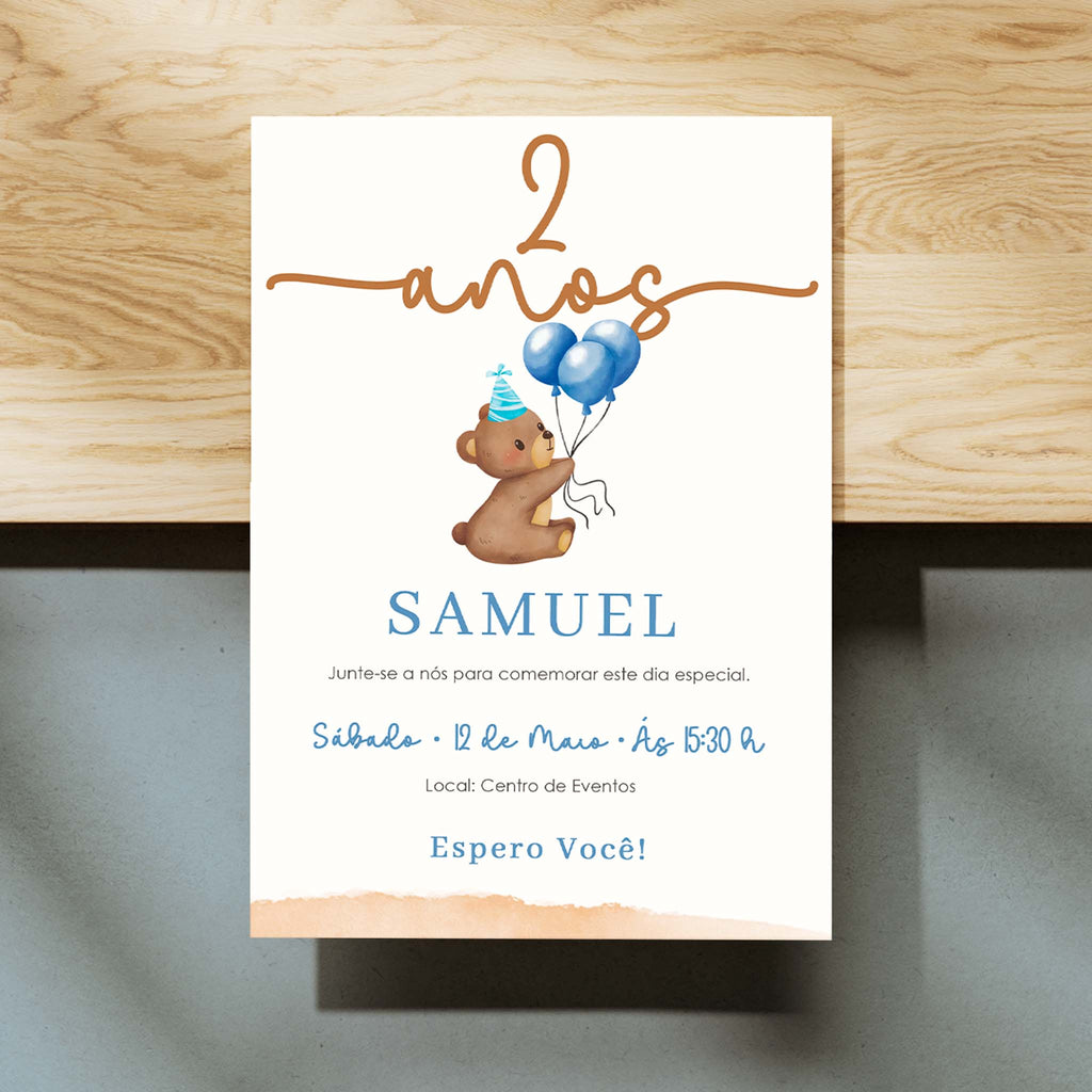 Invitación digital de cumpleaños de osito de peluche
