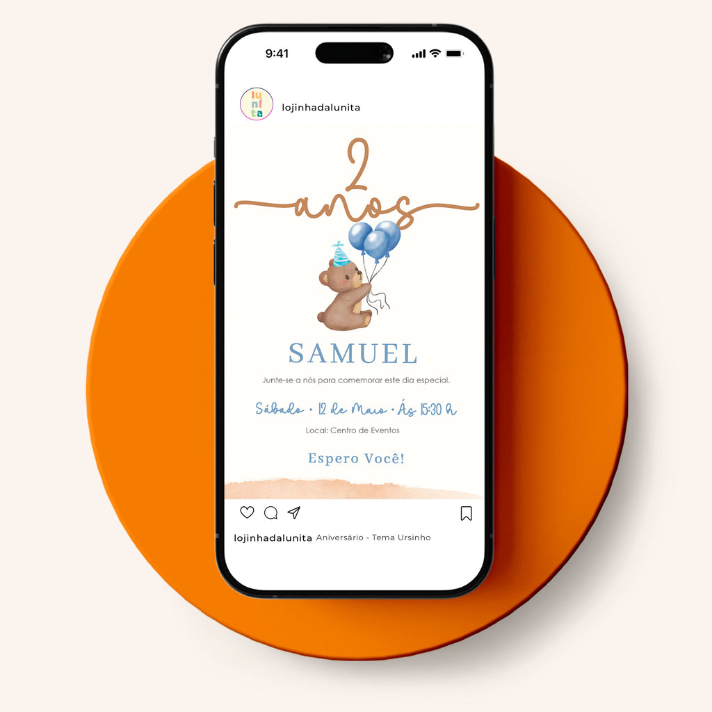 Invitación digital de cumpleaños de osito de peluche