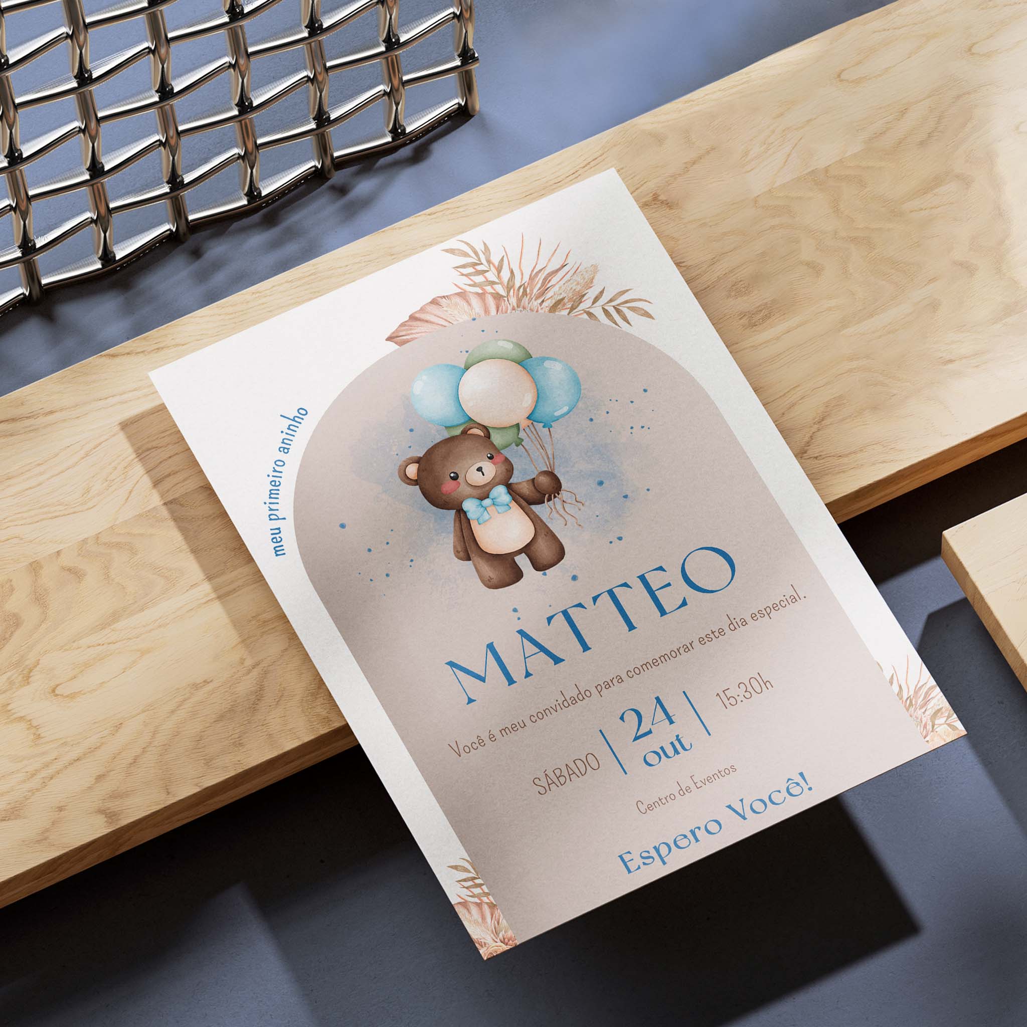 Invitación digital de cumpleaños de osito de peluche