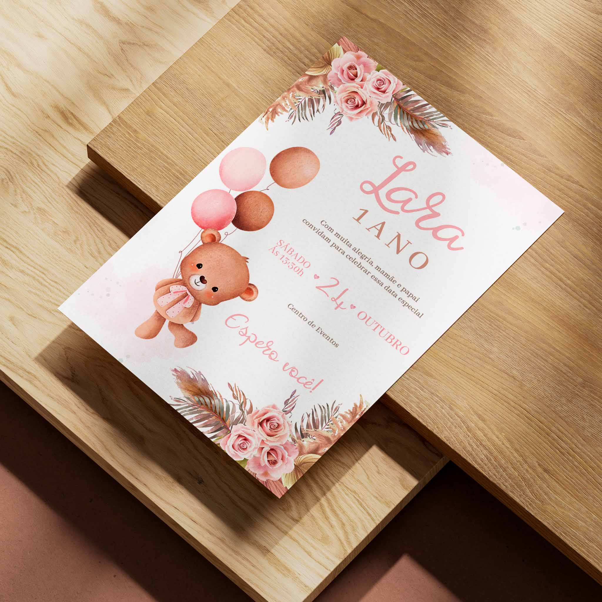 Invitación digital de cumpleaños de osito de peluche