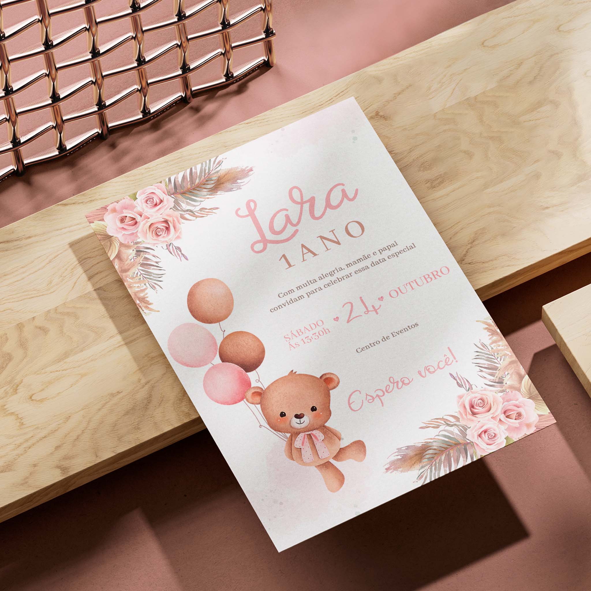Invitación digital de cumpleaños de osito de peluche