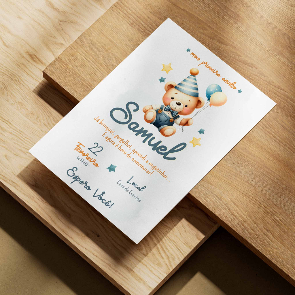 Invitación digital de cumpleaños de osito de peluche