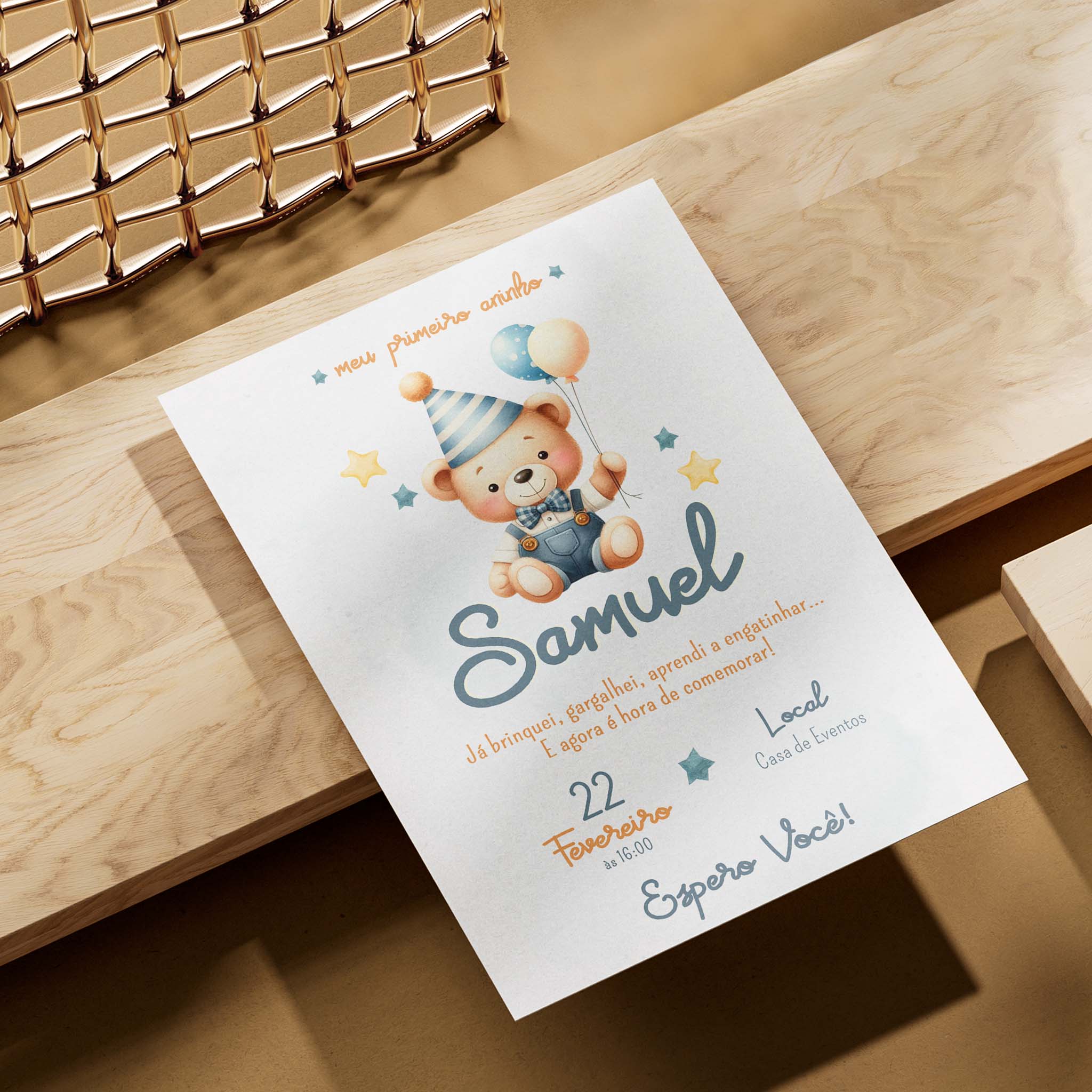Invitación digital de cumpleaños de osito de peluche