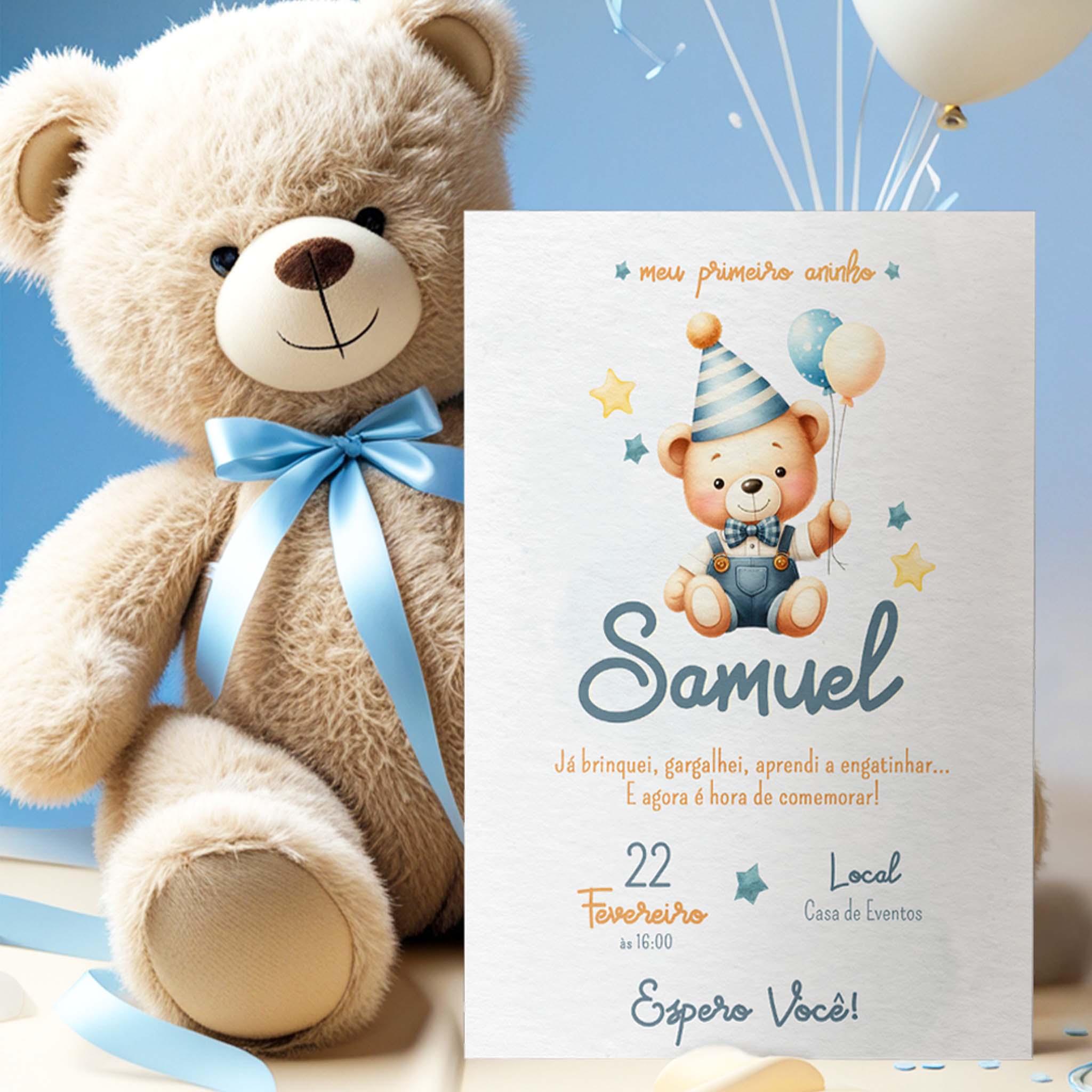 Invitación digital de cumpleaños de osito de peluche
