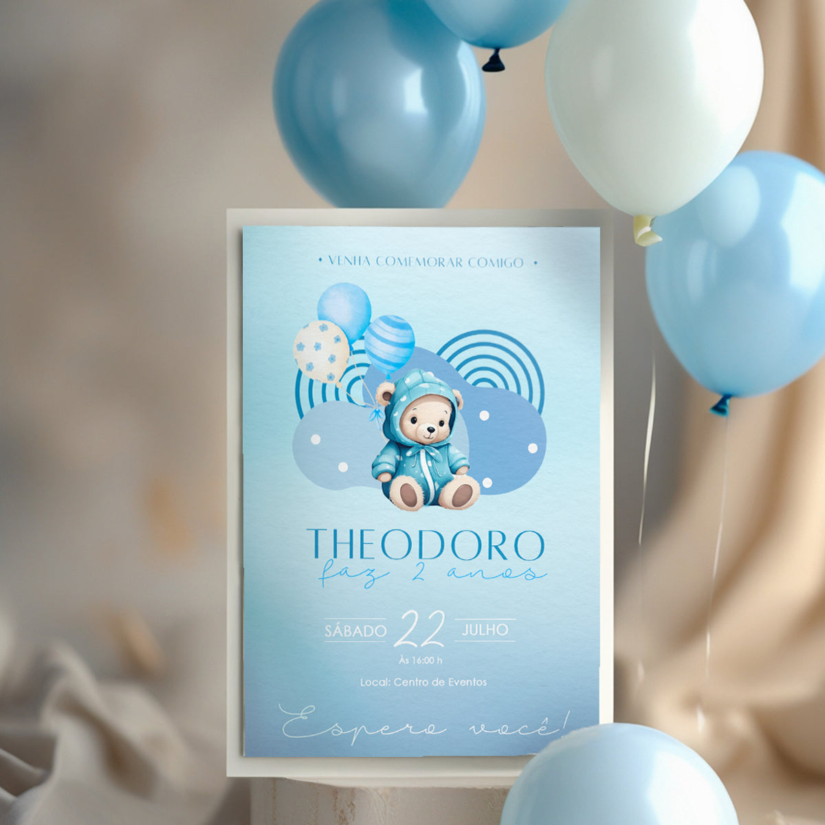 Invitación digital de cumpleaños de osito de peluche