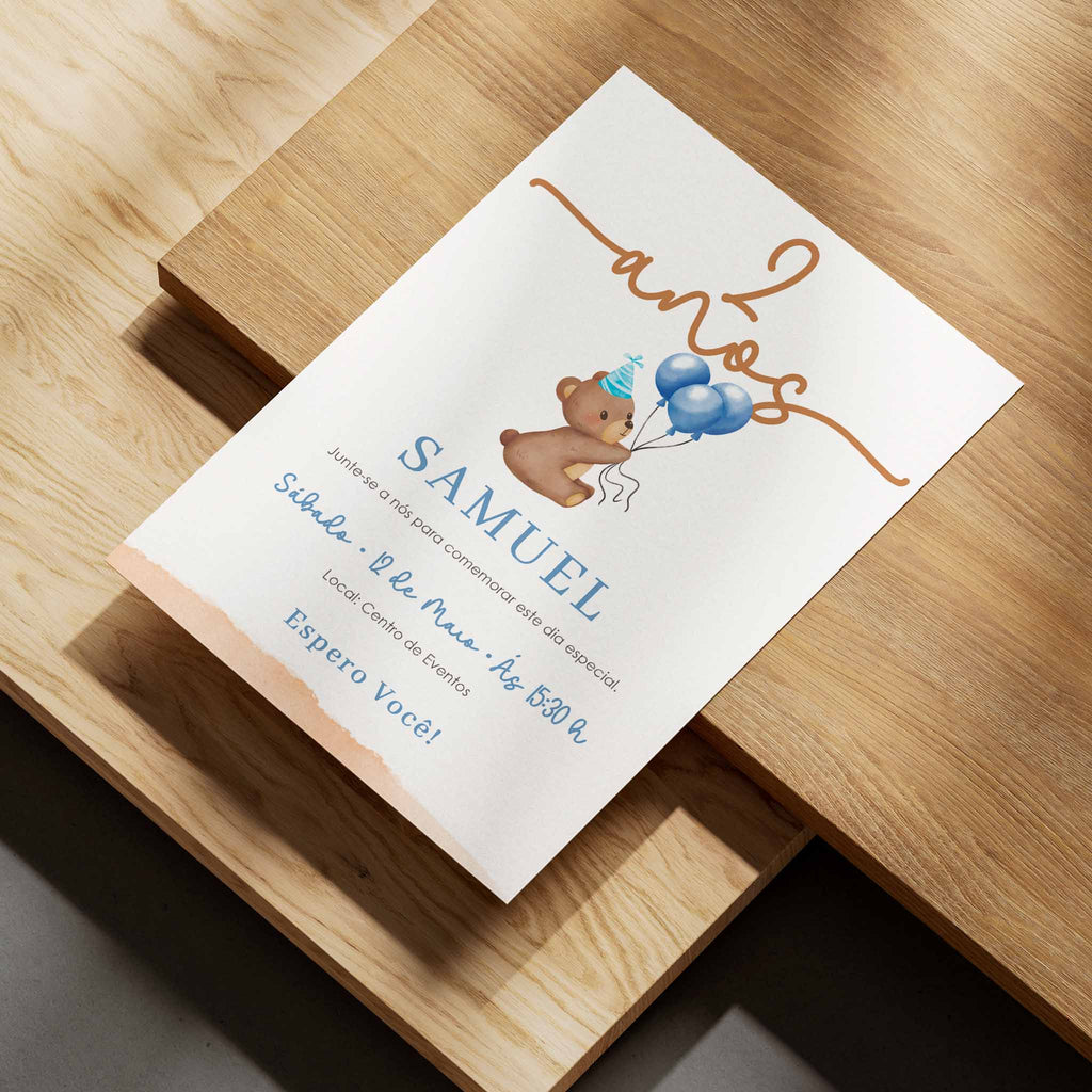 Invitación digital de cumpleaños de osito de peluche