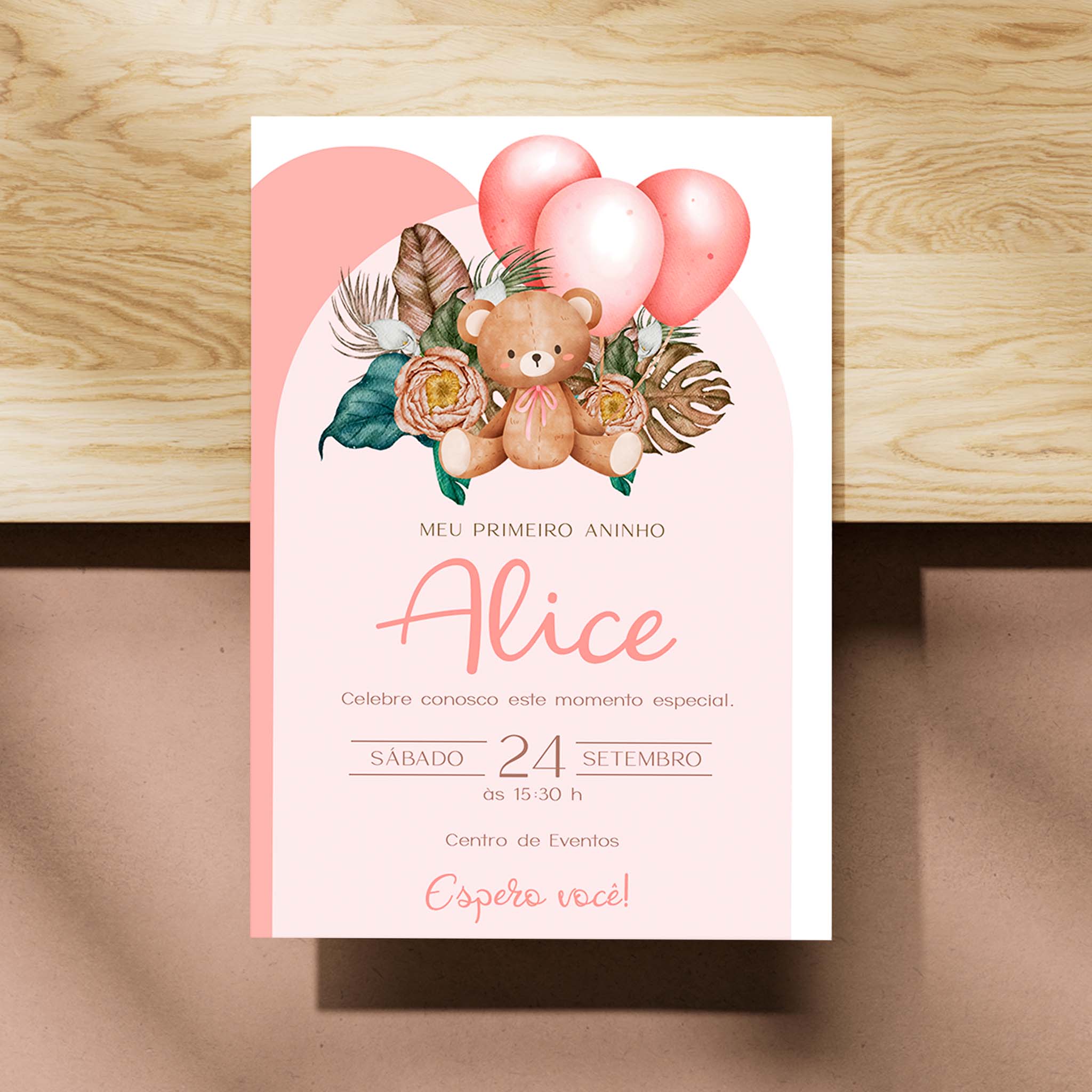 Invitación digital de cumpleaños de osito de peluche