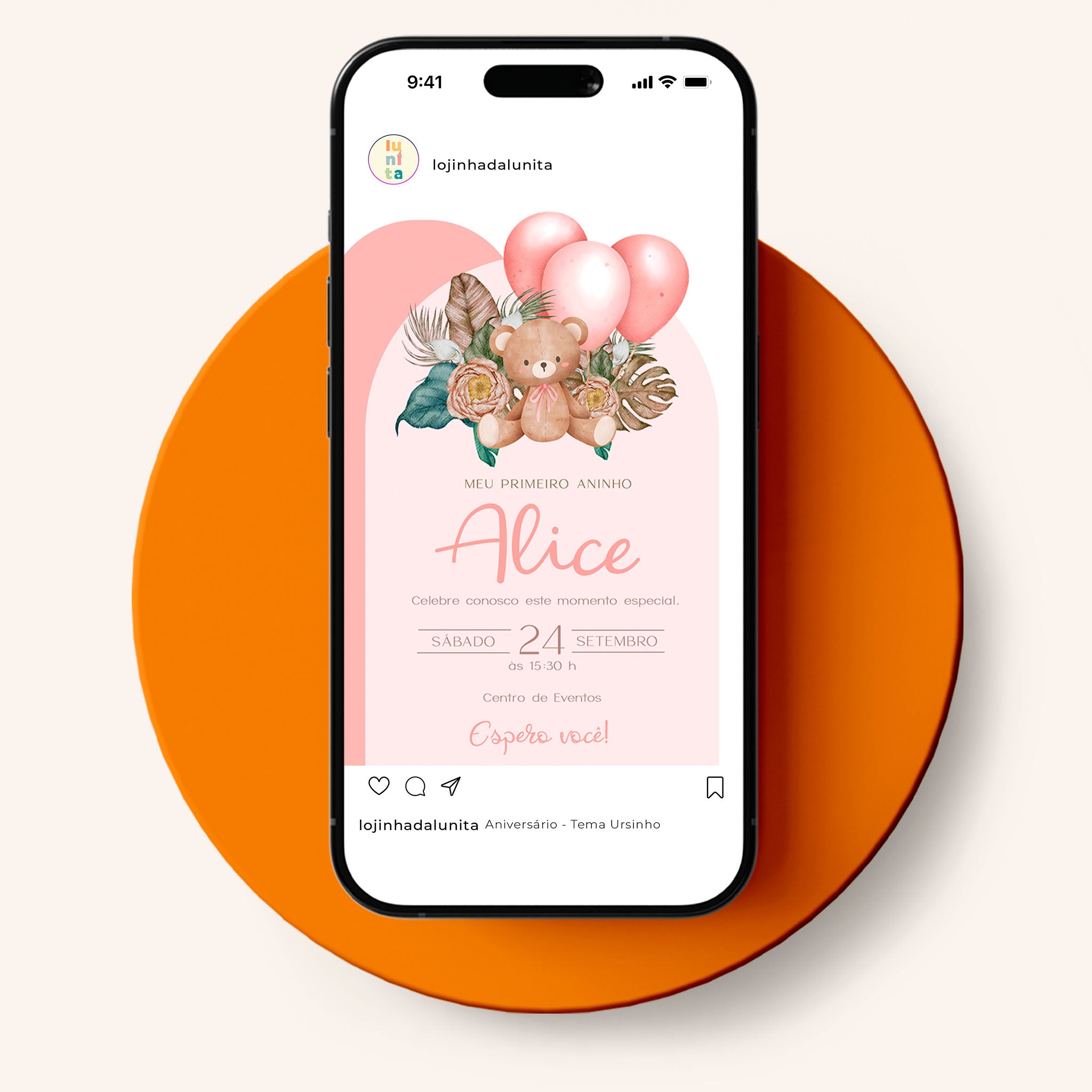 Invitación digital de cumpleaños de osito de peluche