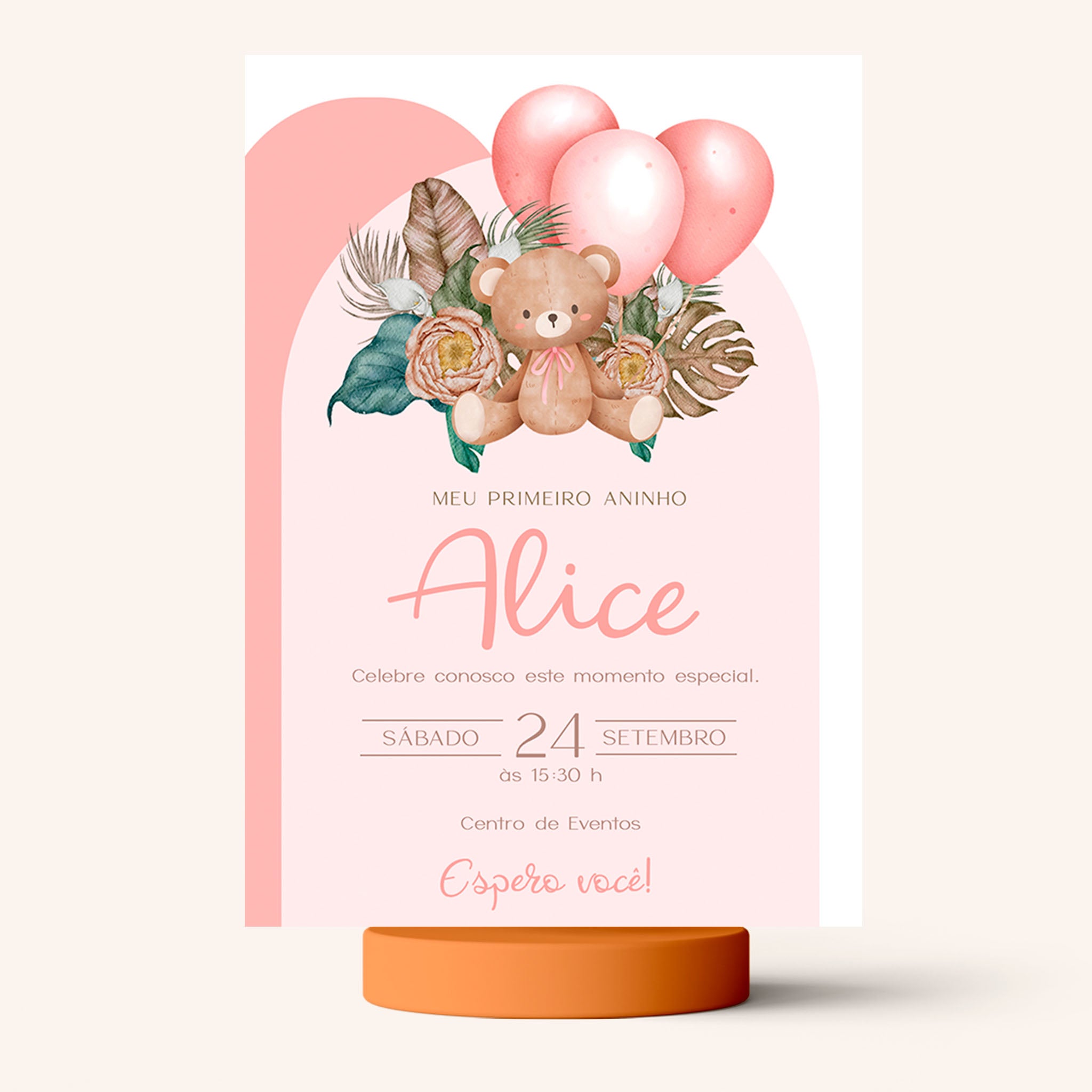 Invitación digital de cumpleaños de osito de peluche