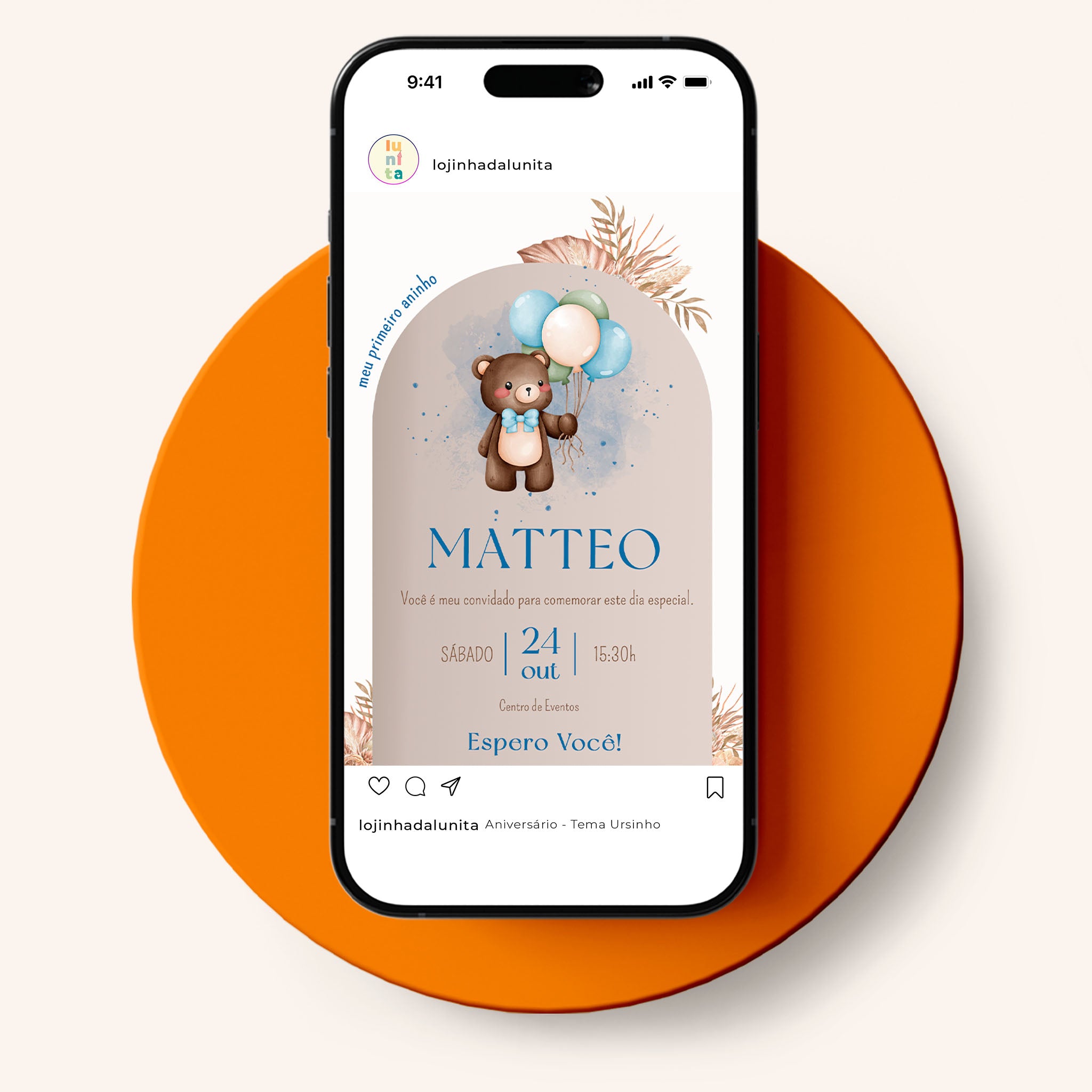 Invitación digital de cumpleaños de osito de peluche