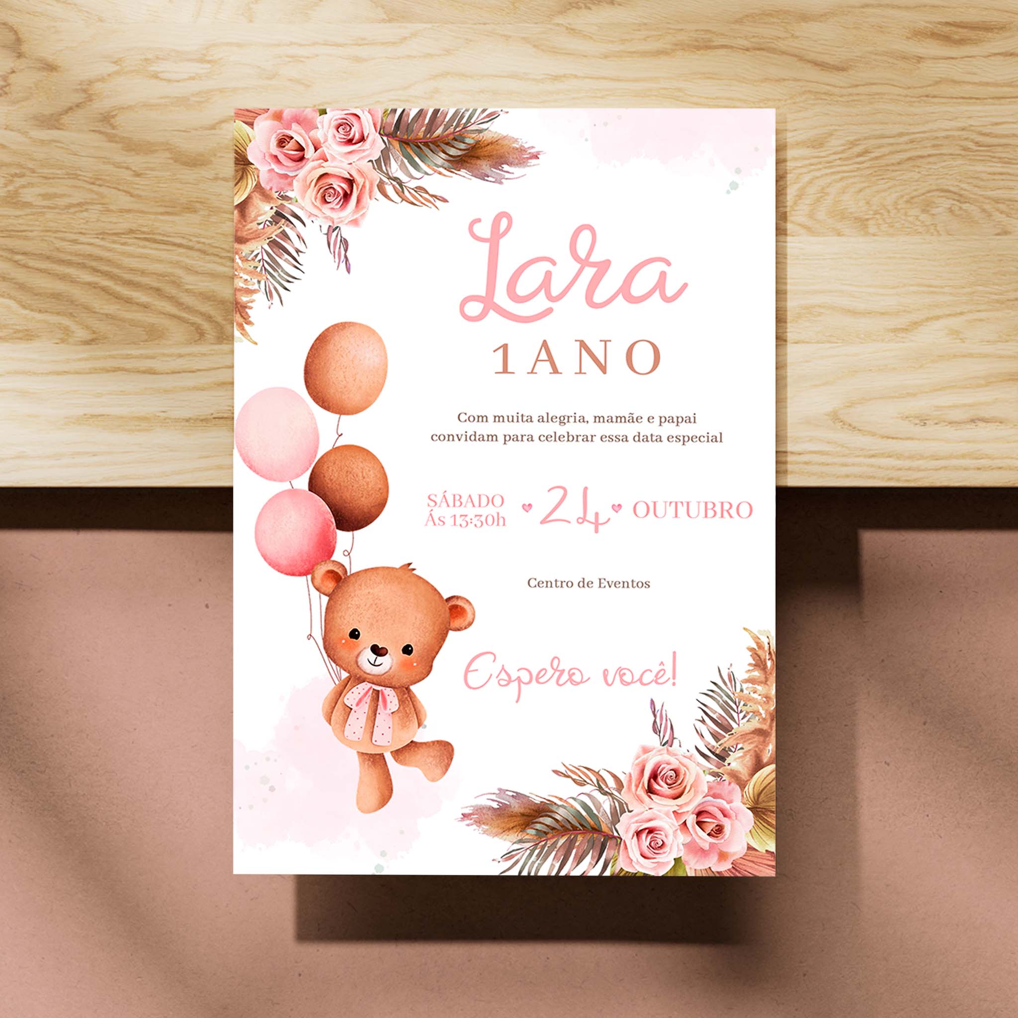Invitación digital de cumpleaños de osito de peluche