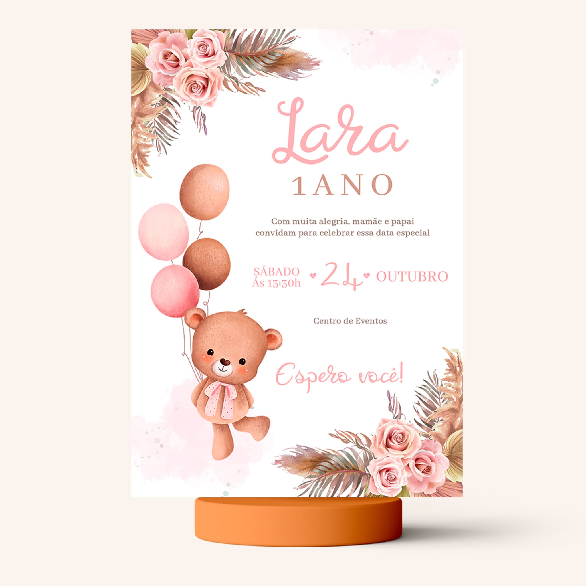 Invitación digital de cumpleaños de osito de peluche