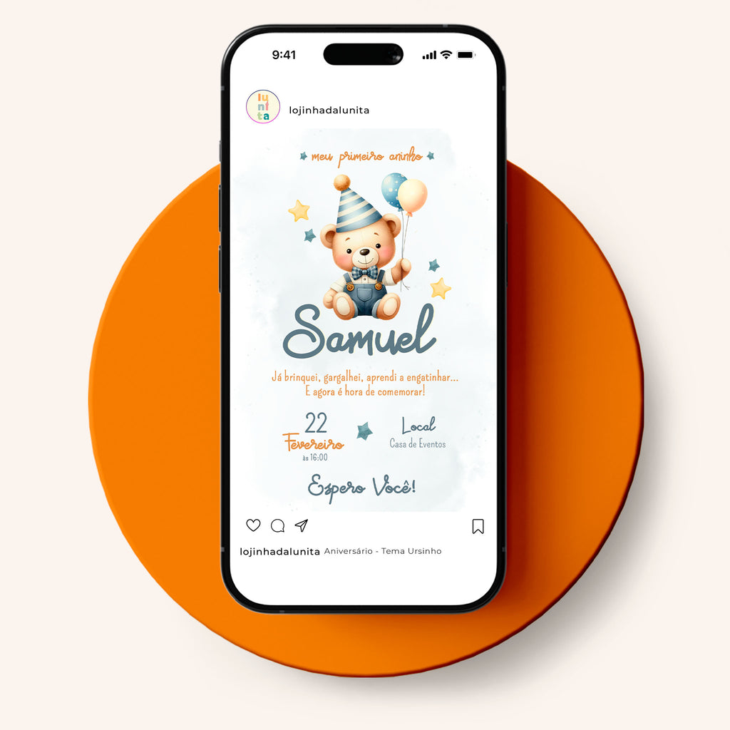 Invitación digital de cumpleaños de osito de peluche