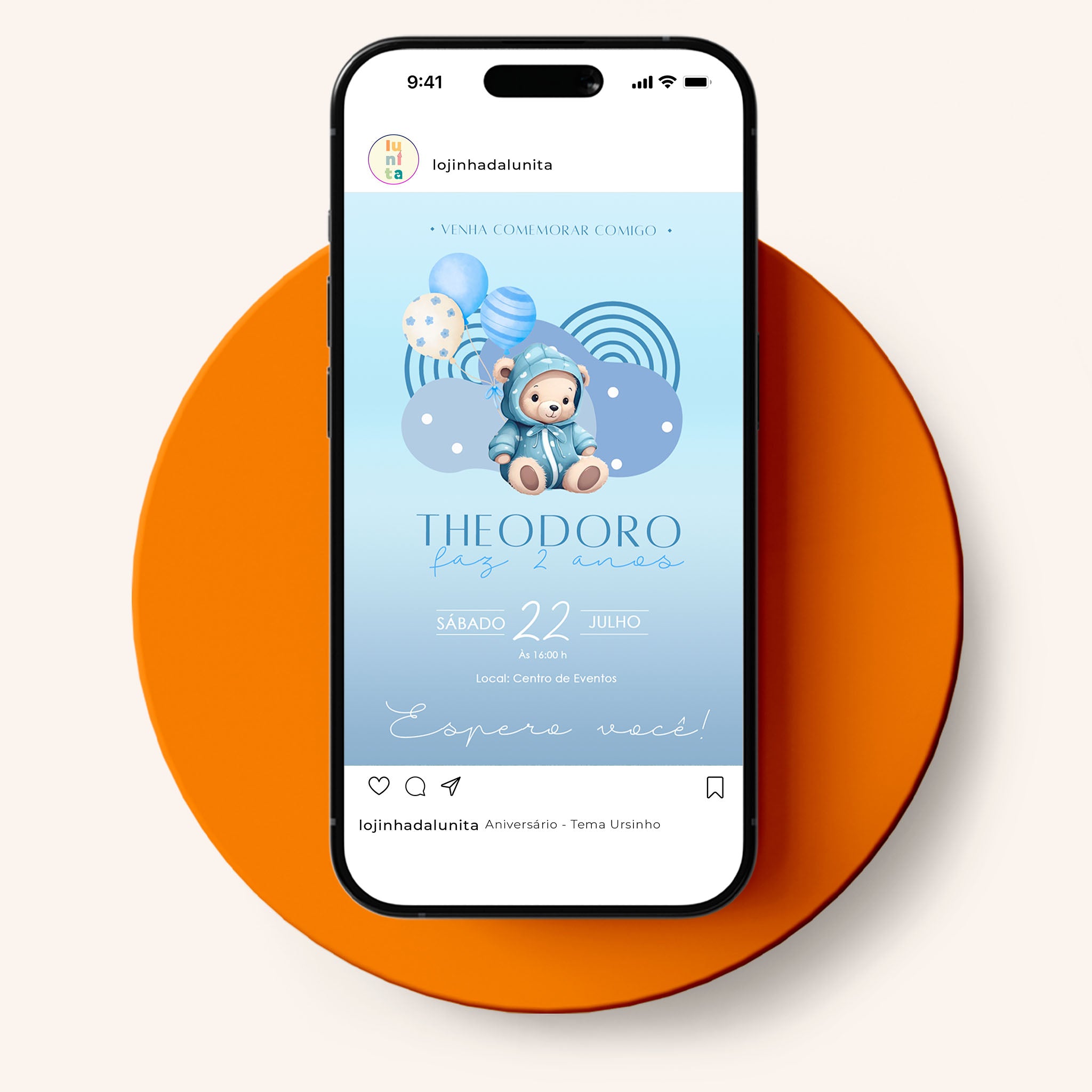 Invitación digital de cumpleaños de osito de peluche