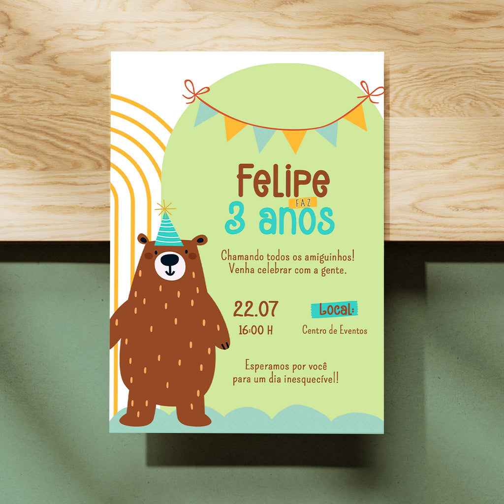 Convite Digital Aniversário Urso