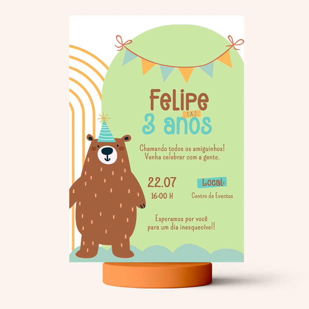 Convite Digital Aniversário Urso