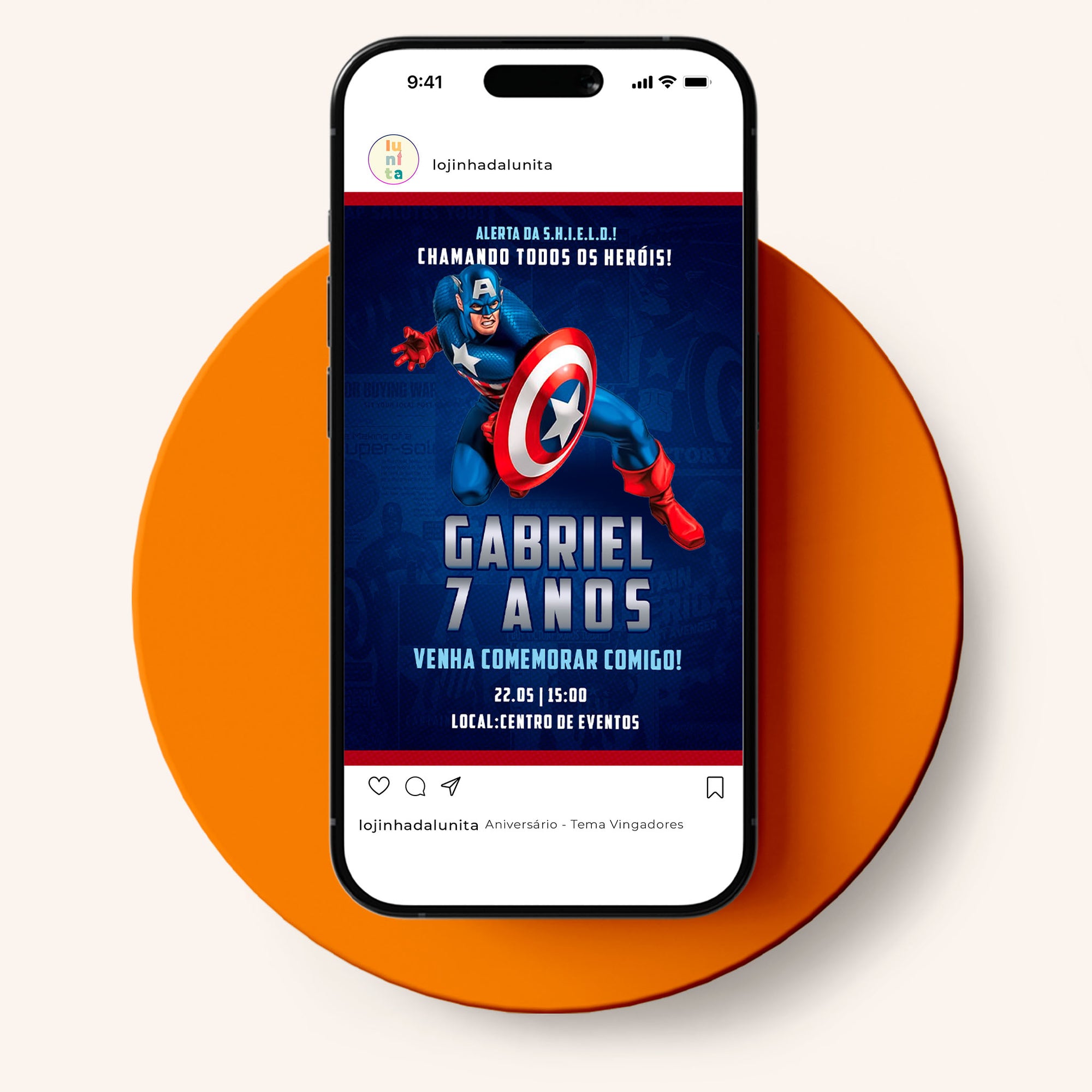 Convite Digital Aniversário Capitão América Vingadores