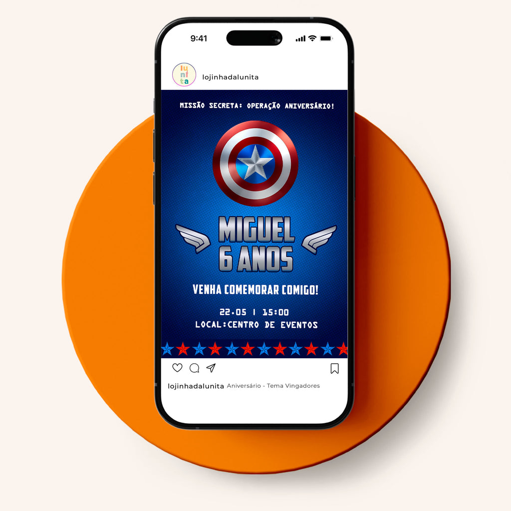 Convite Digital Aniversário Capitão América Vingadores