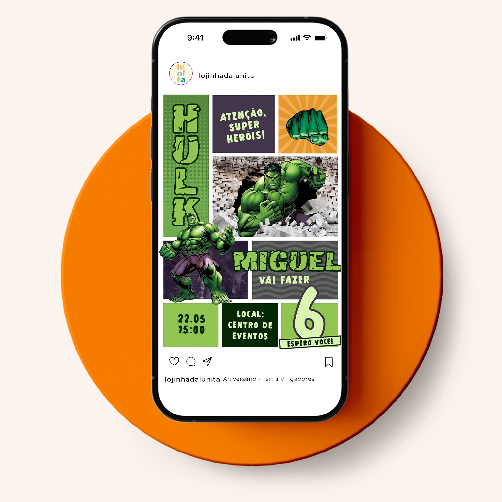 Invitación digital de cumpleaños de Hulk Avengers
