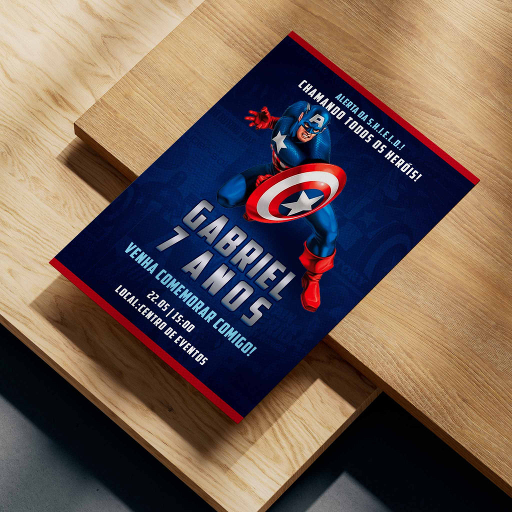 Convite Digital Aniversário Capitão América Vingadores
