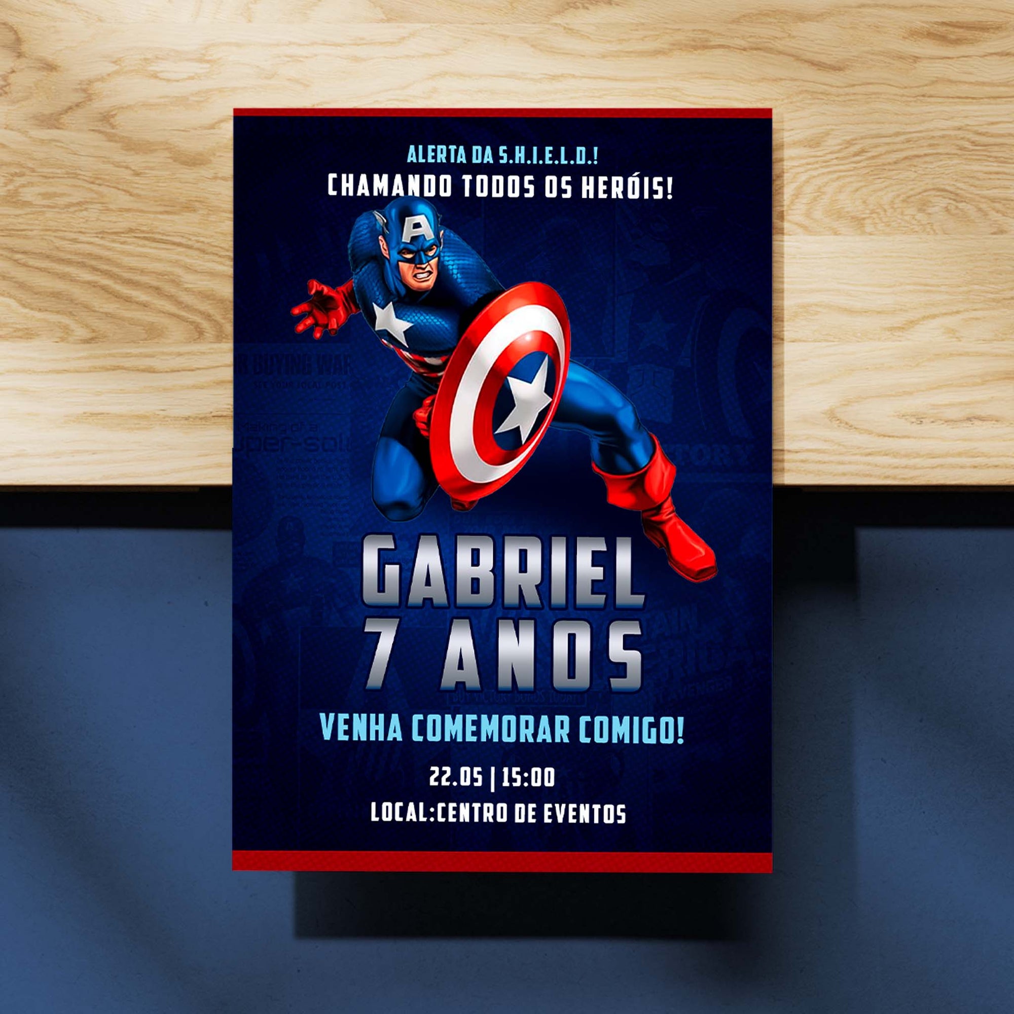 Convite Digital Aniversário Capitão América Vingadores