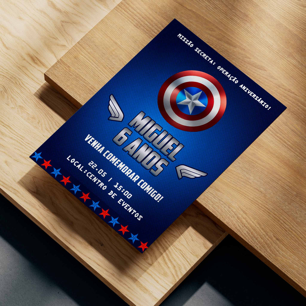 Convite Digital Aniversário Capitão América Vingadores