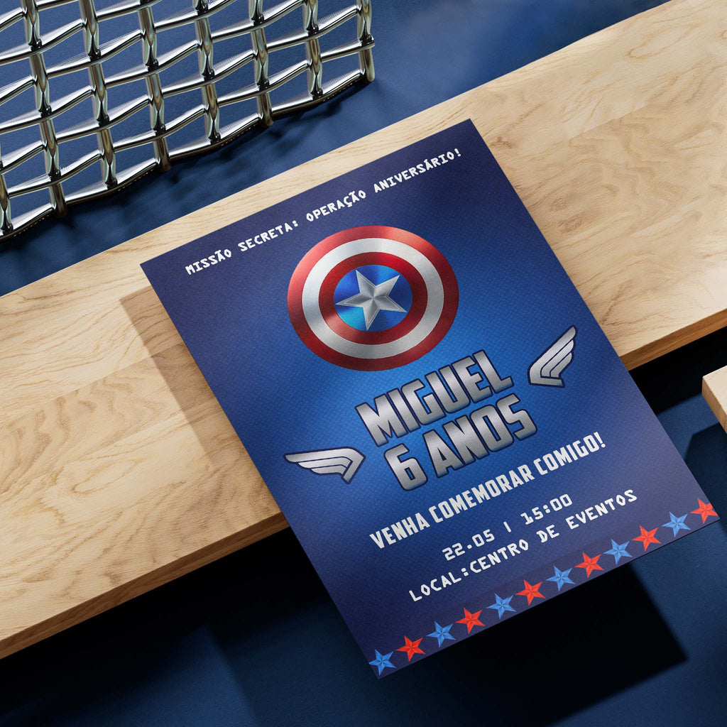 Convite Digital Aniversário Capitão América Vingadores