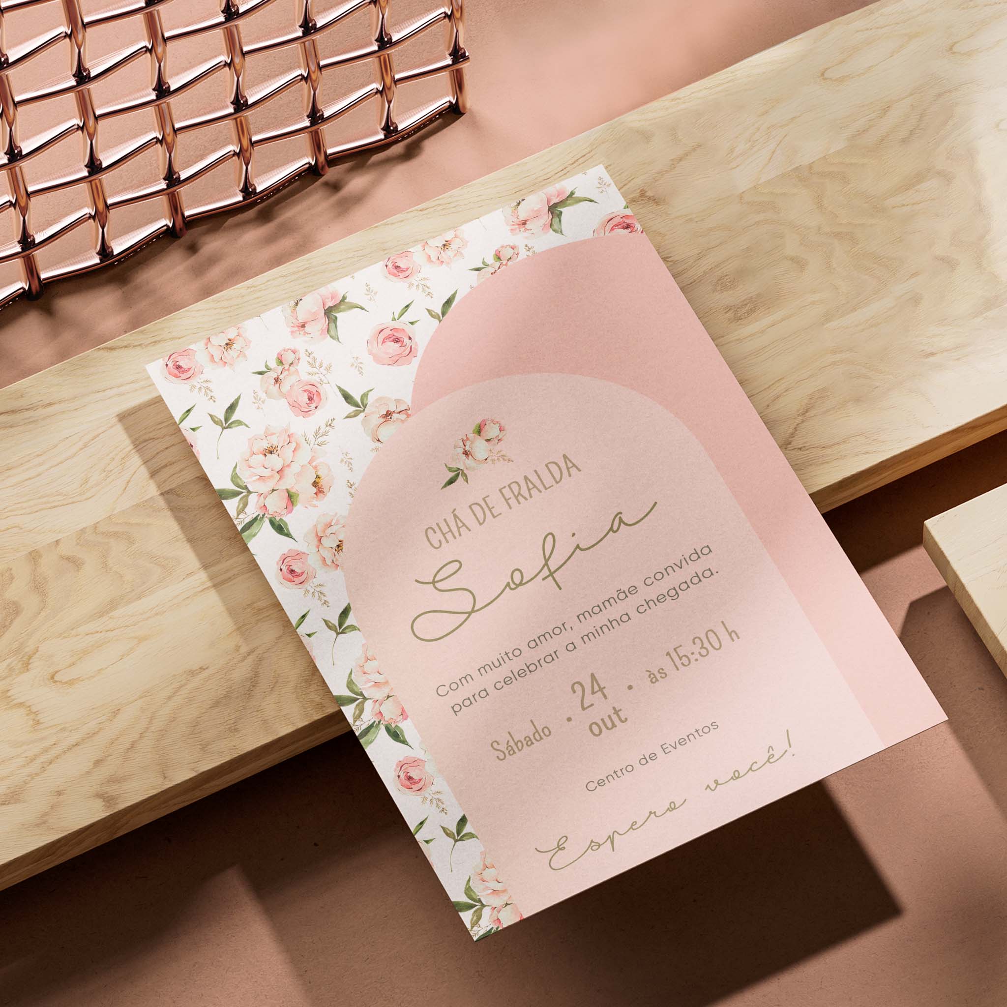 Invitación digital para baby shower con flores