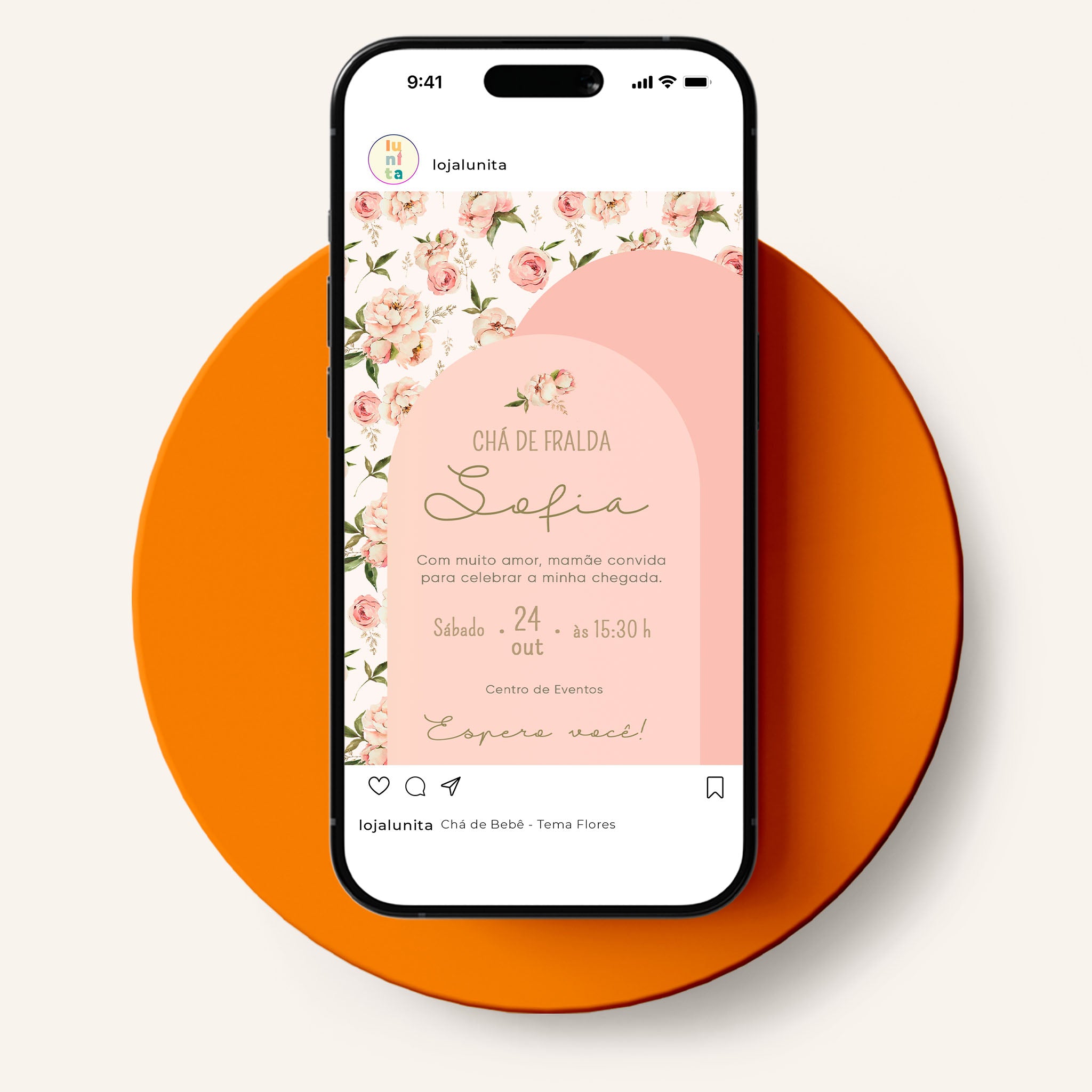 Invitación digital para baby shower con flores