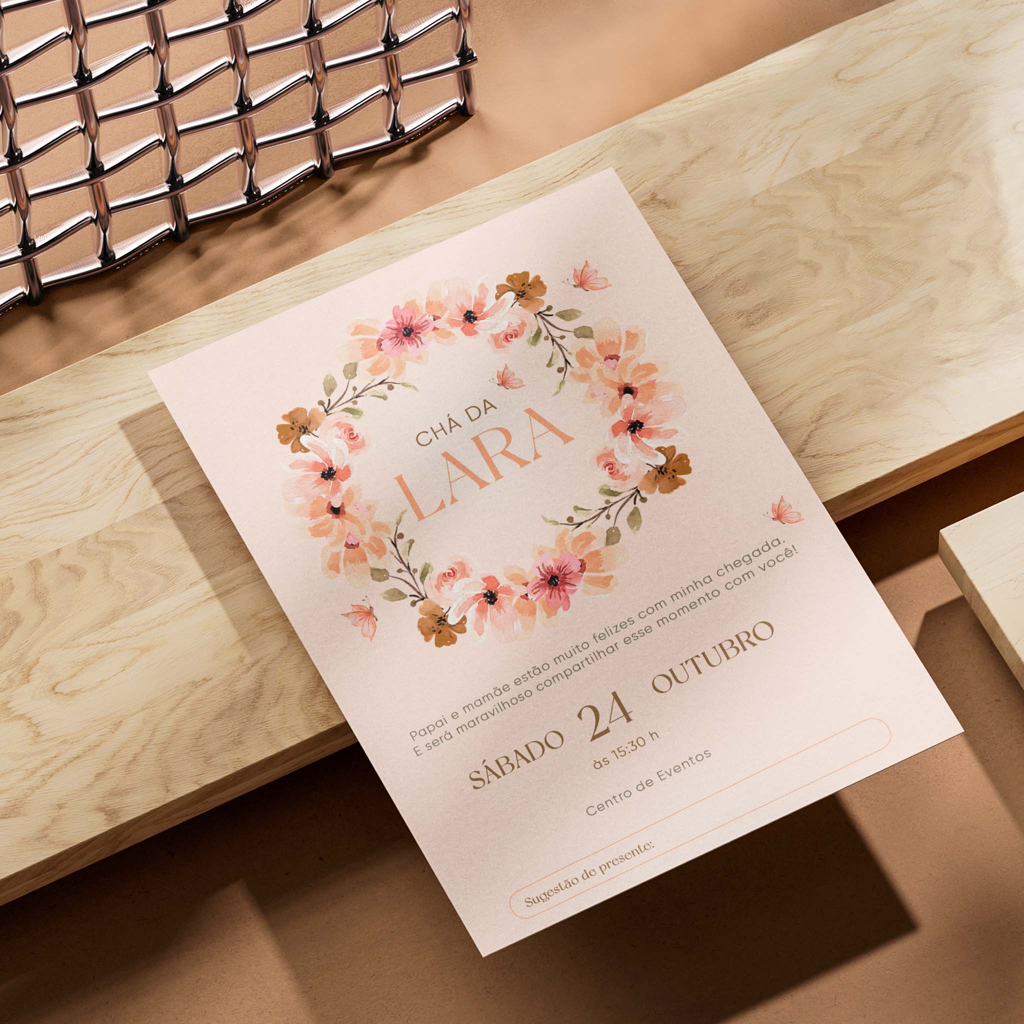 Invitación digital para baby shower con flores