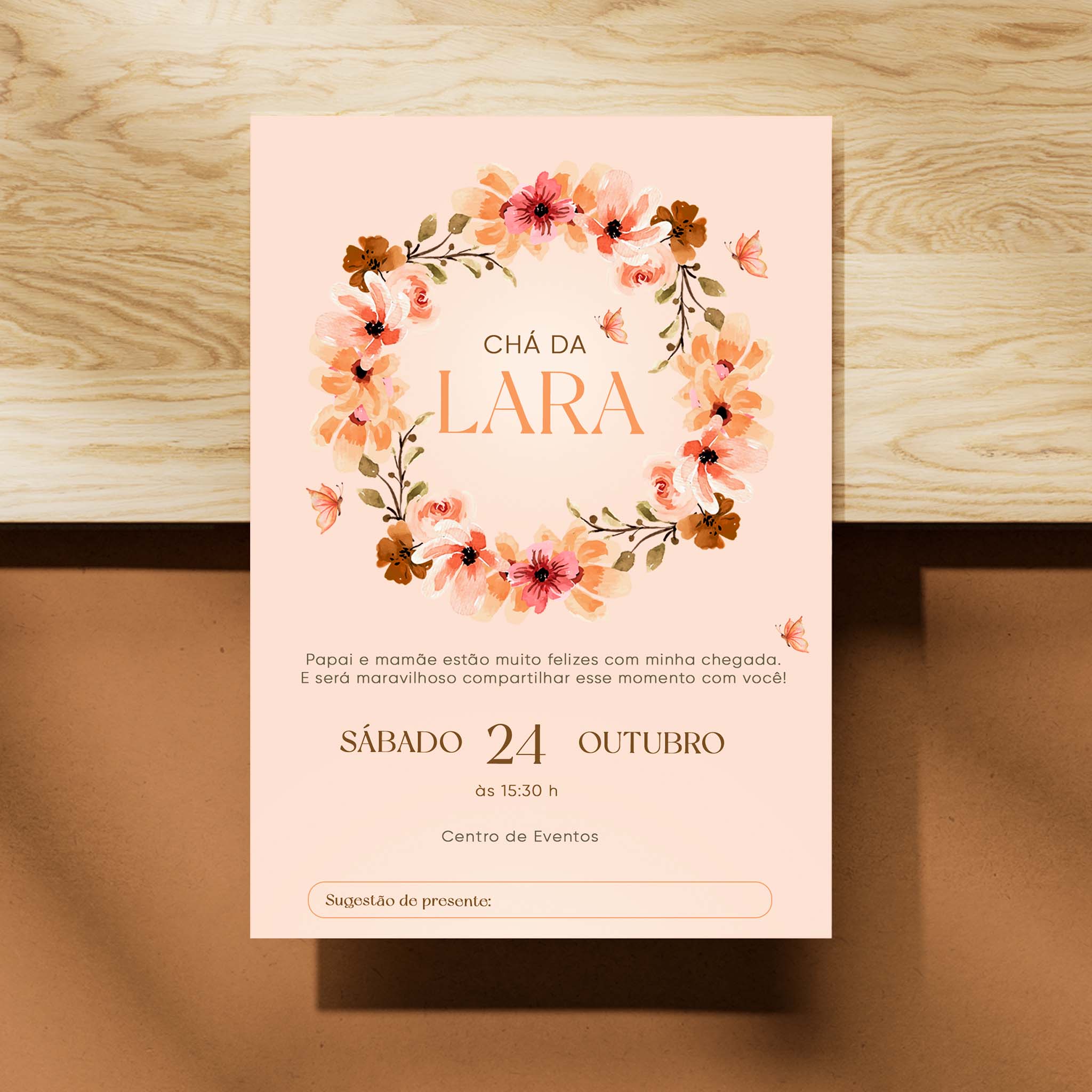 Invitación digital para baby shower con flores
