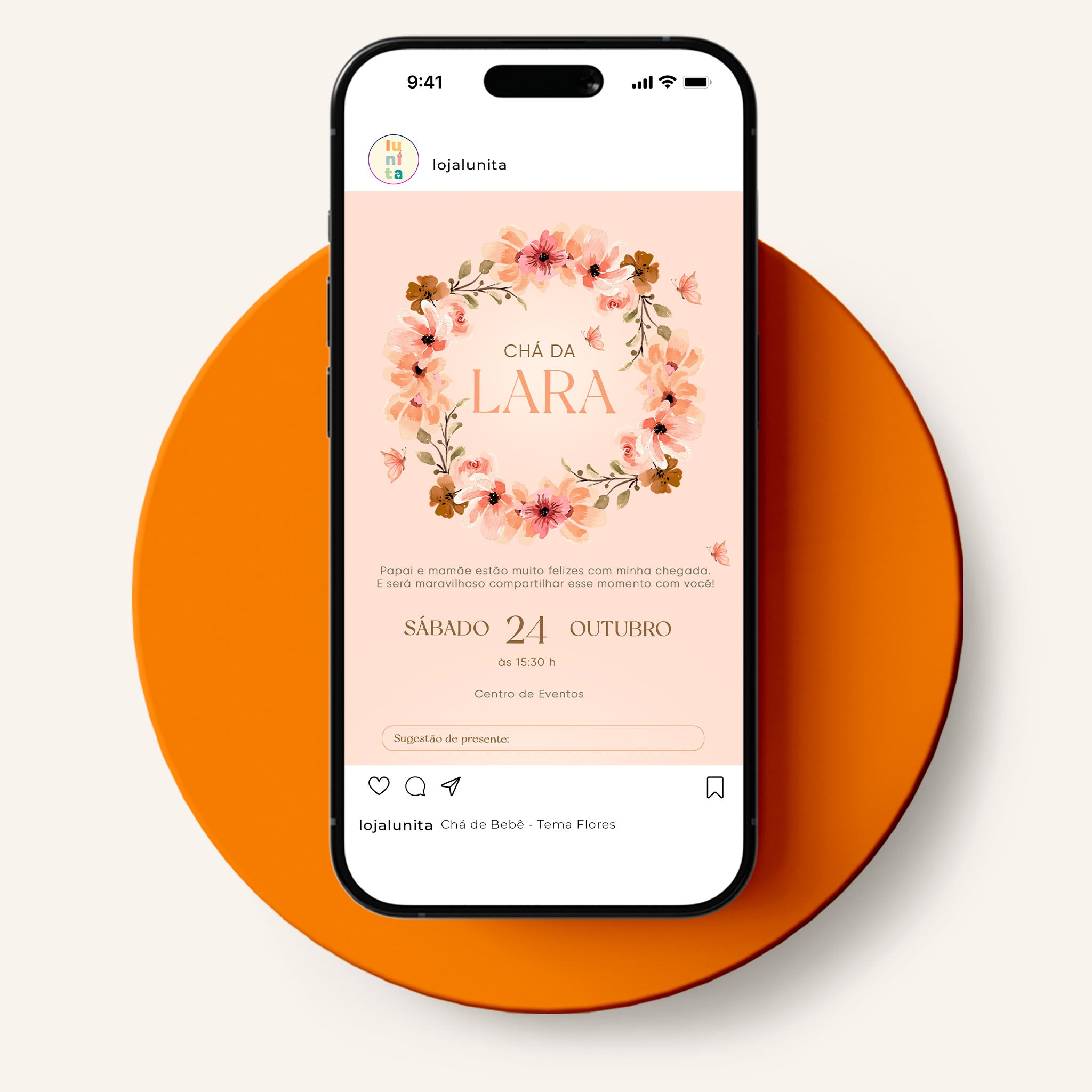 Invitación digital para baby shower con flores