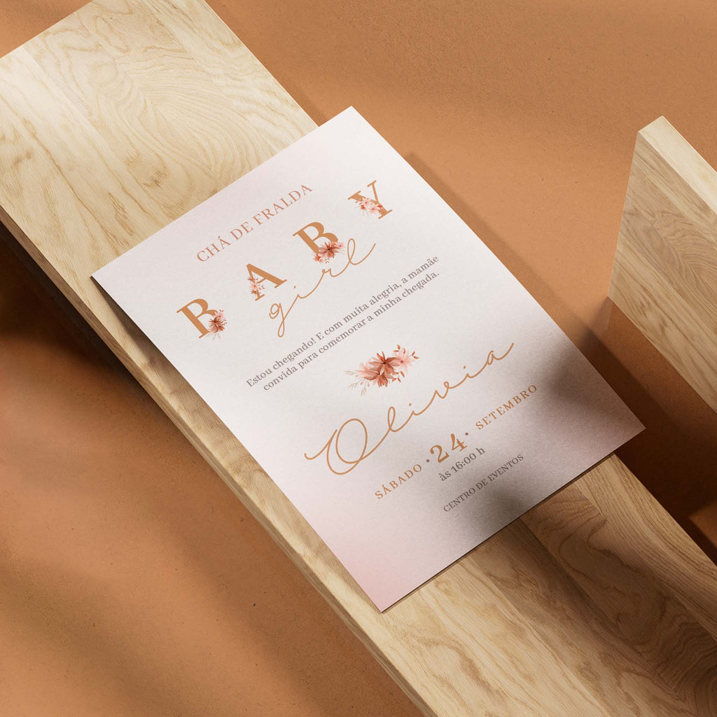 Invitación digital para baby shower con flores bohemias