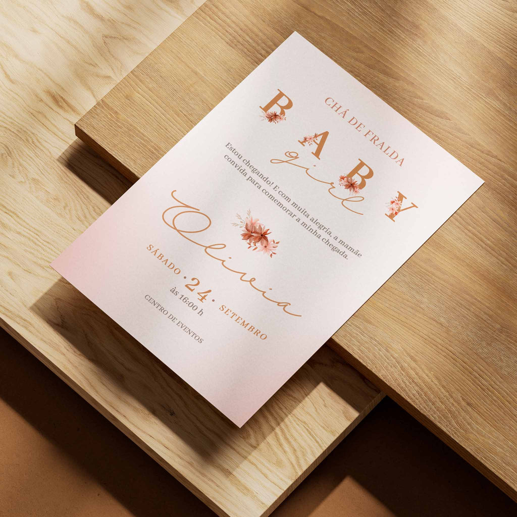 Invitación digital para baby shower con flores bohemias
