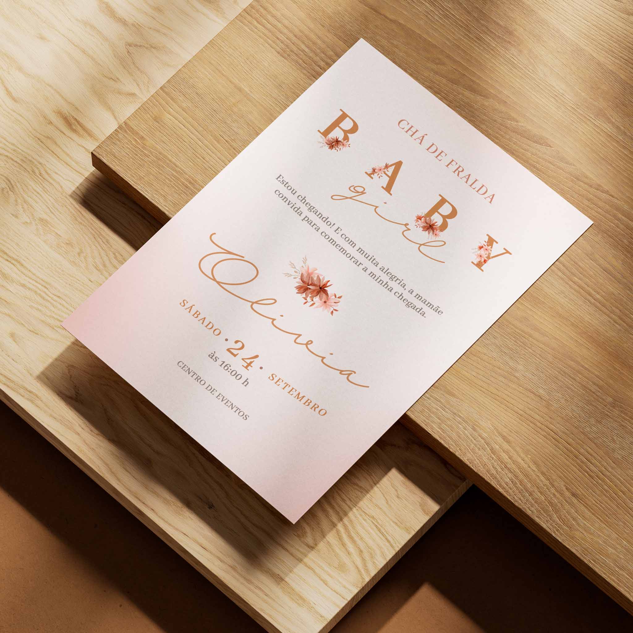 Invitación digital para baby shower con flores bohemias