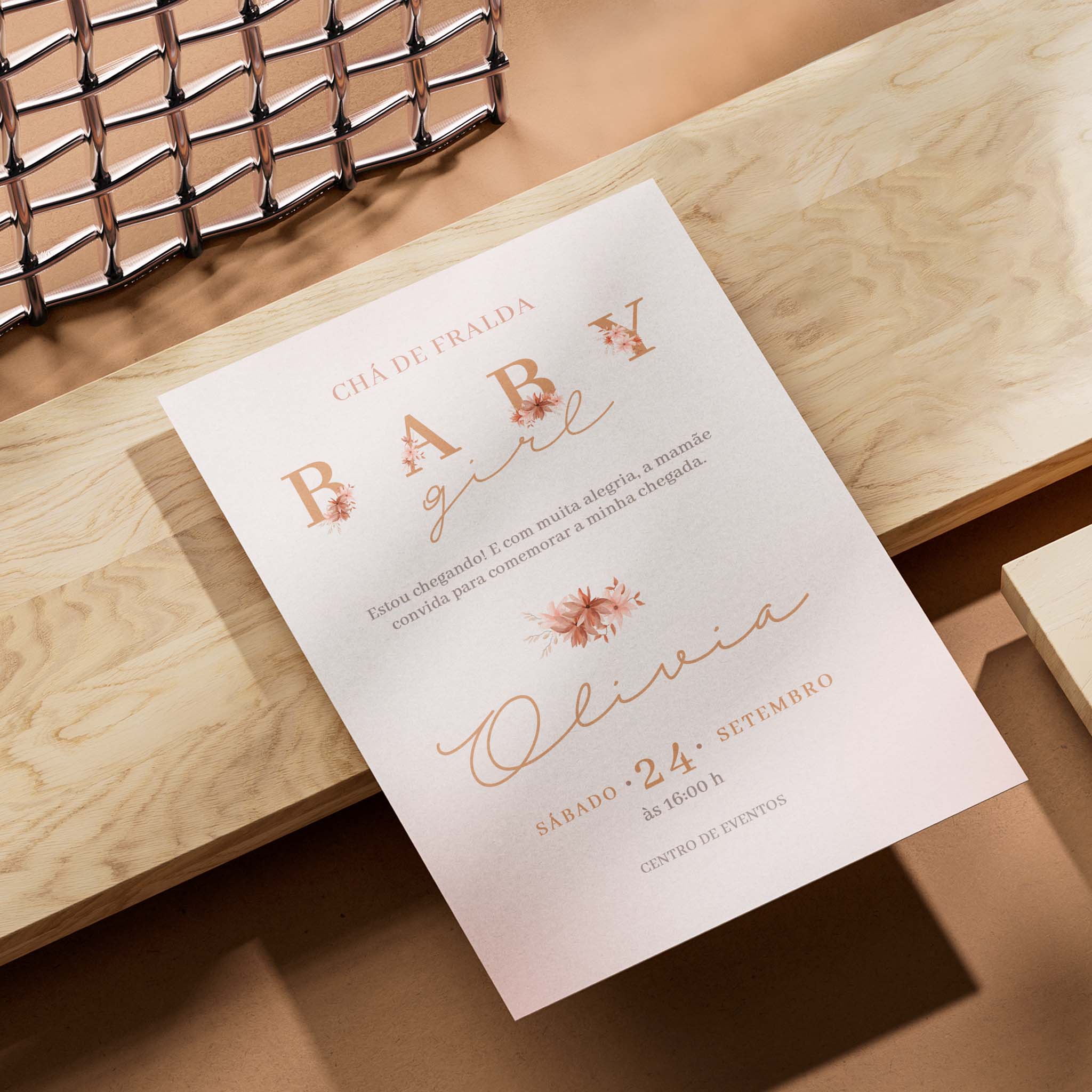 Invitación digital para baby shower con flores bohemias