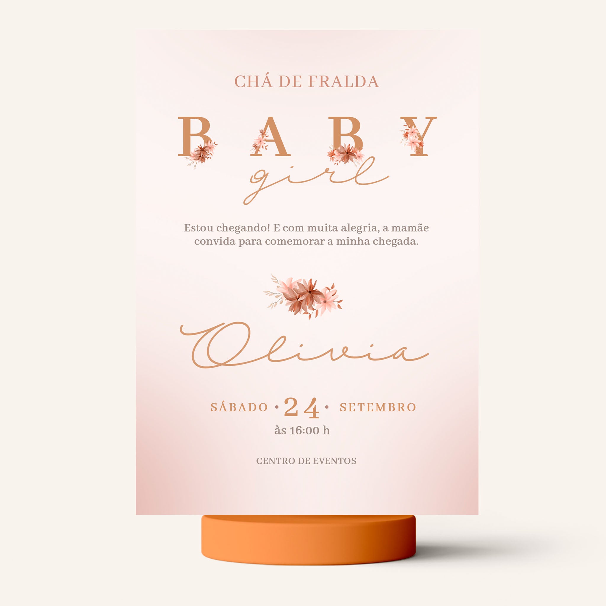 Invitación digital para baby shower con flores bohemias