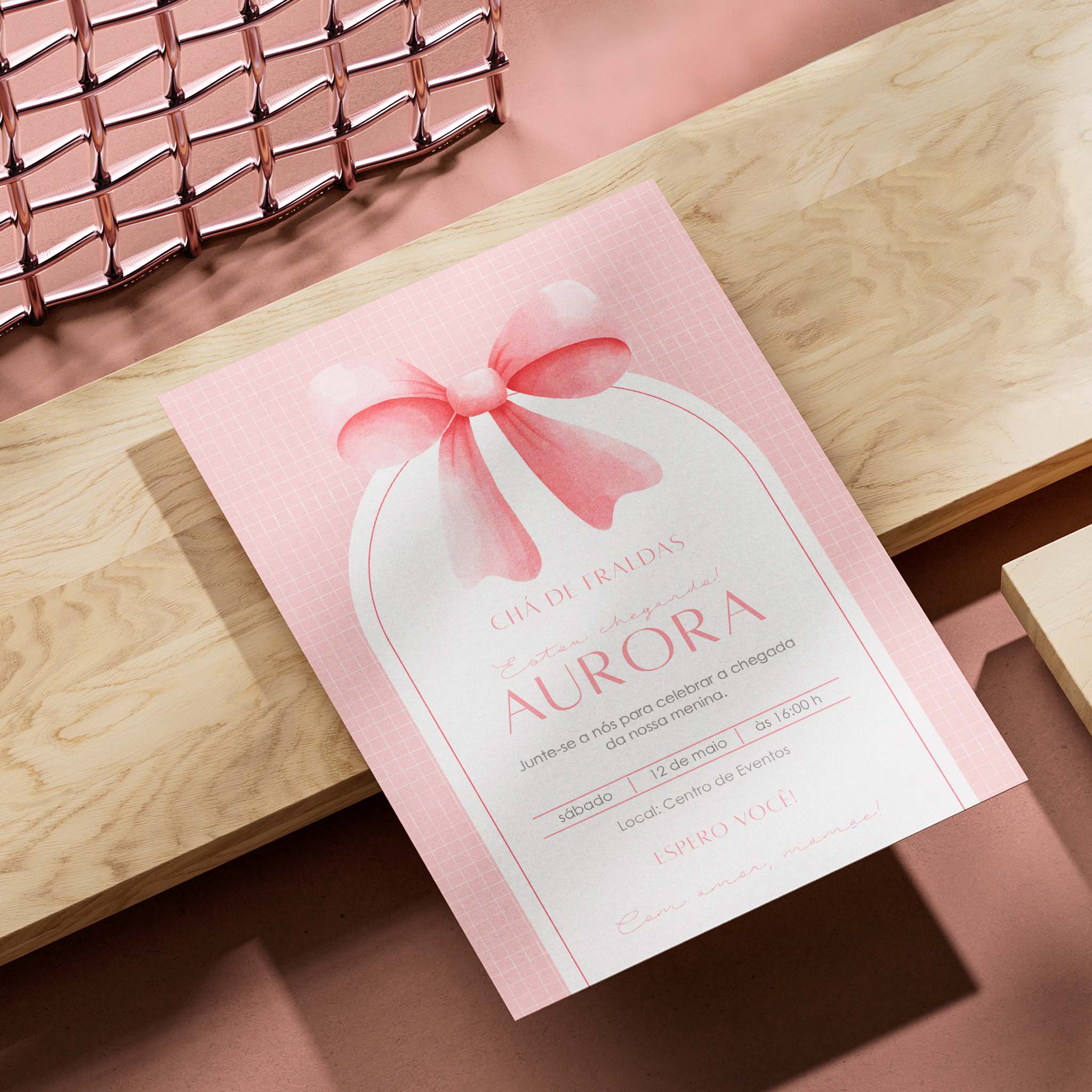 Invitación digital para baby shower con lazo