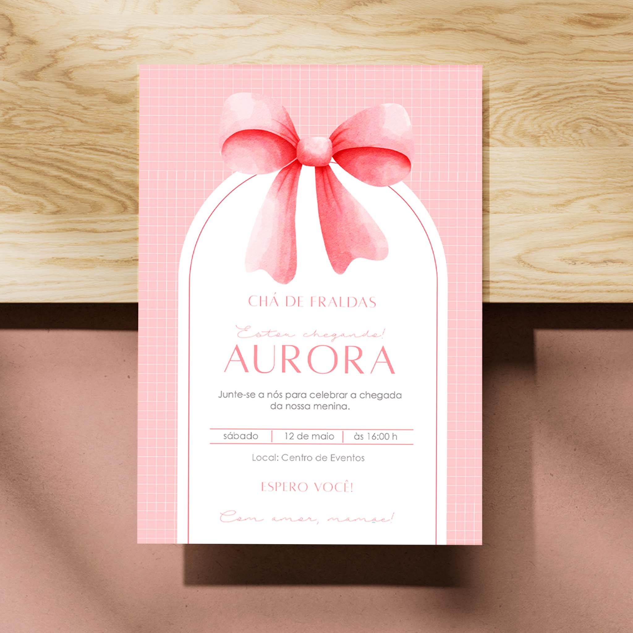 Invitación digital para baby shower con lazo
