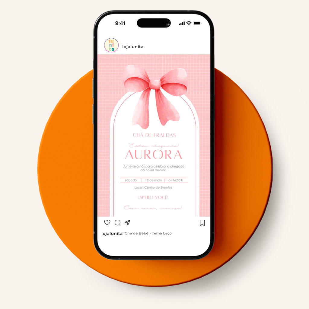 Invitación digital para baby shower con lazo