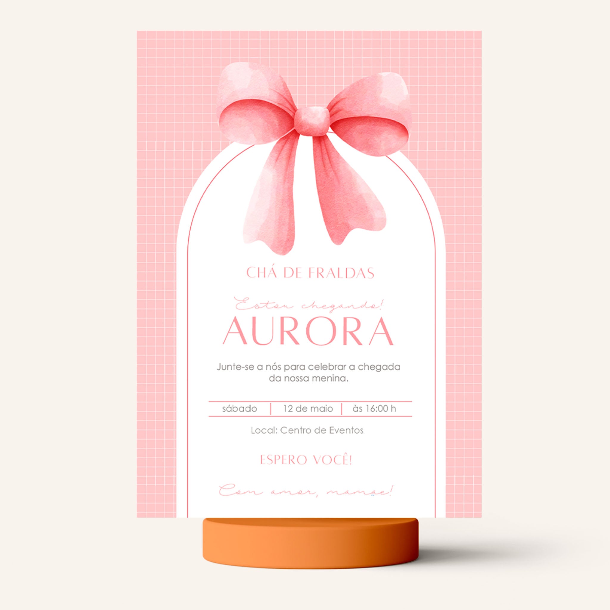 Invitación digital para baby shower con lazo