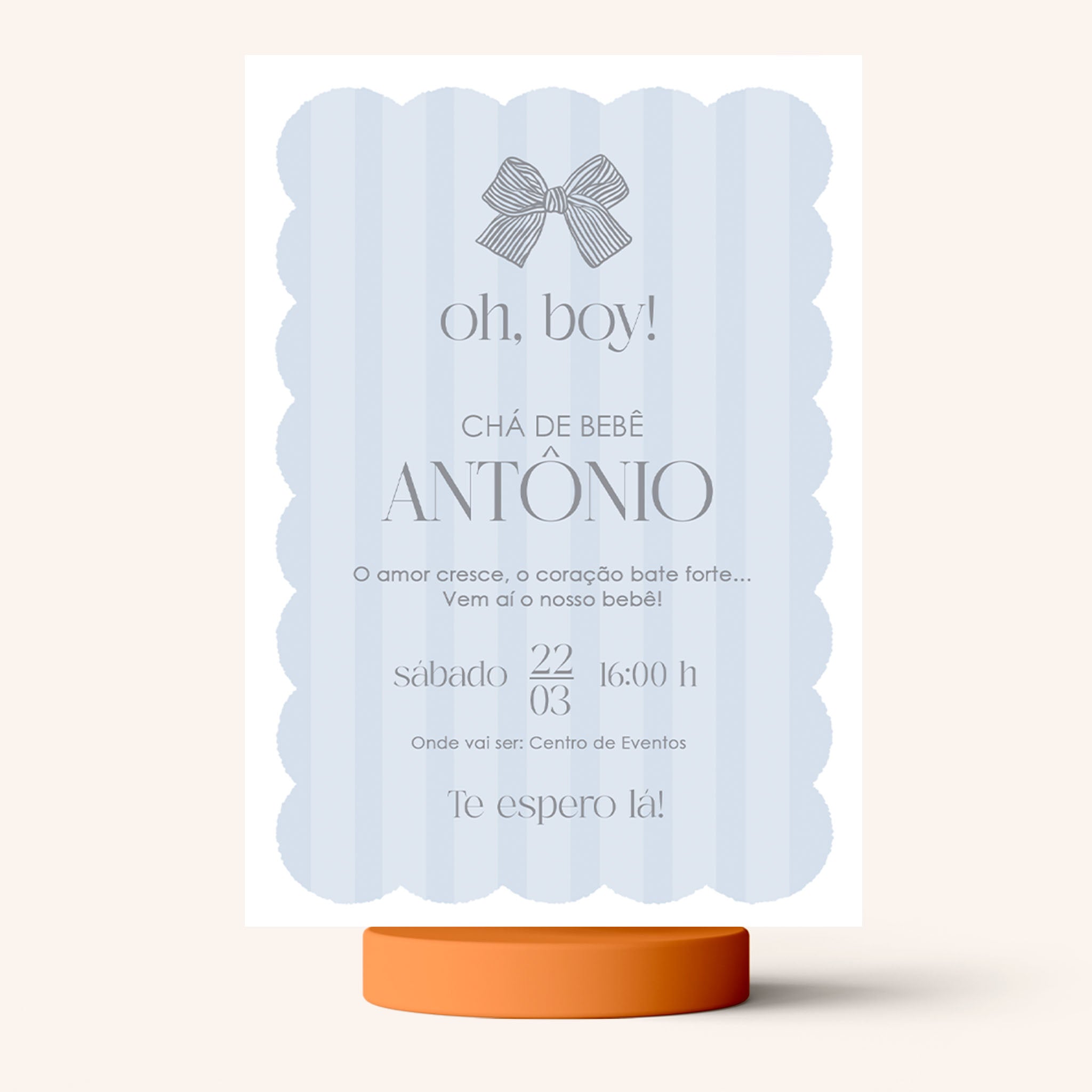 Invitación digital para baby shower con lazo