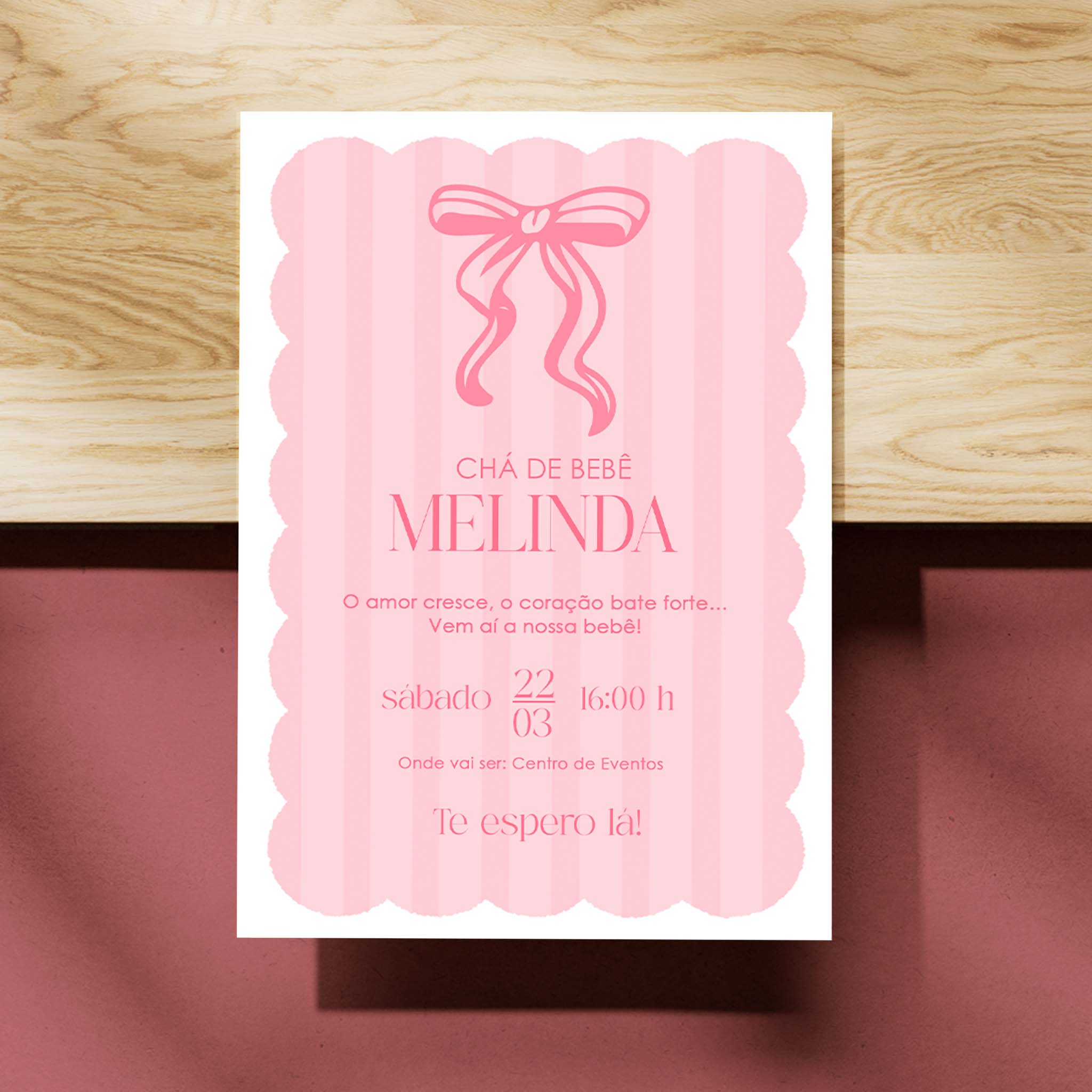 Invitación digital para baby shower con lazo