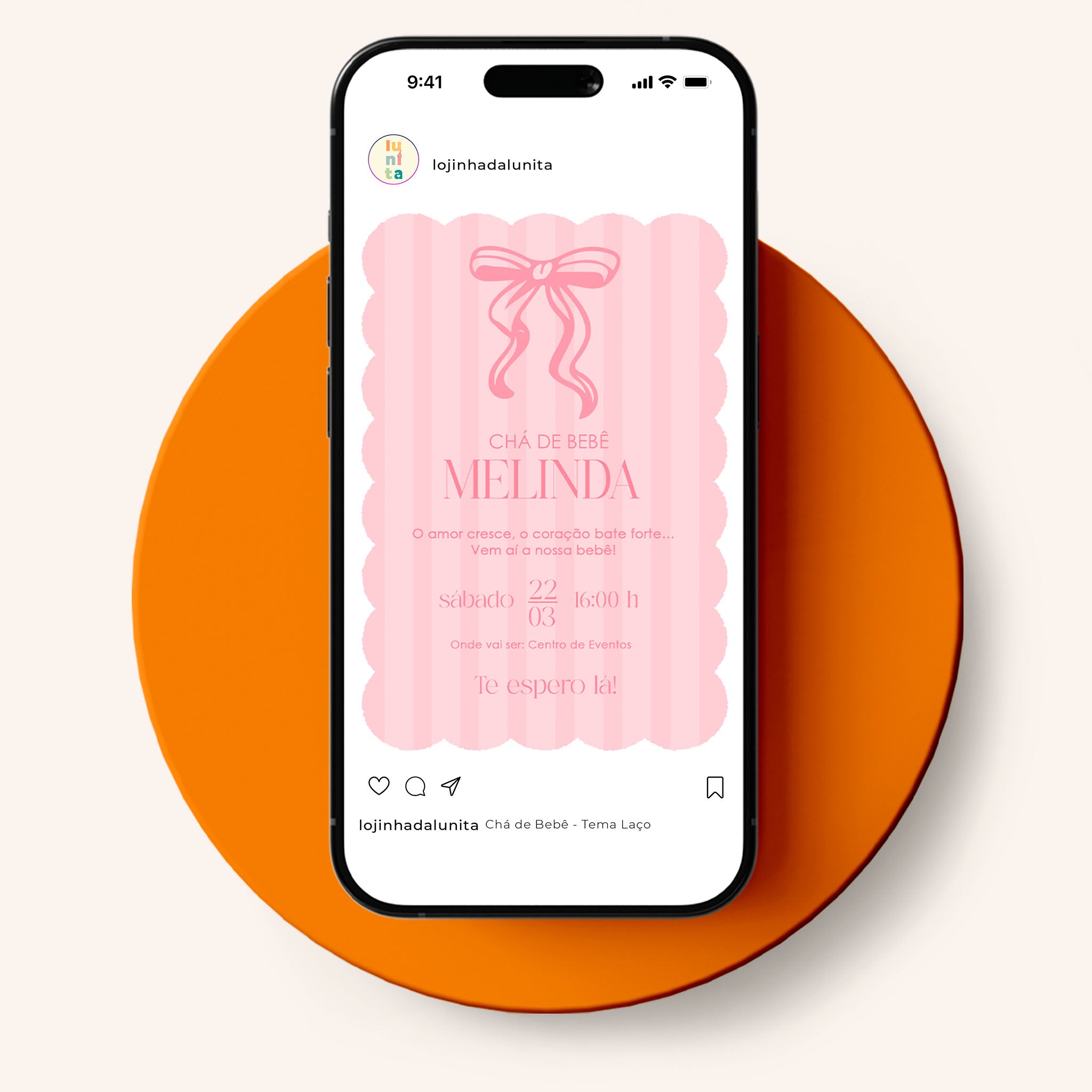 Invitación digital para baby shower con lazo