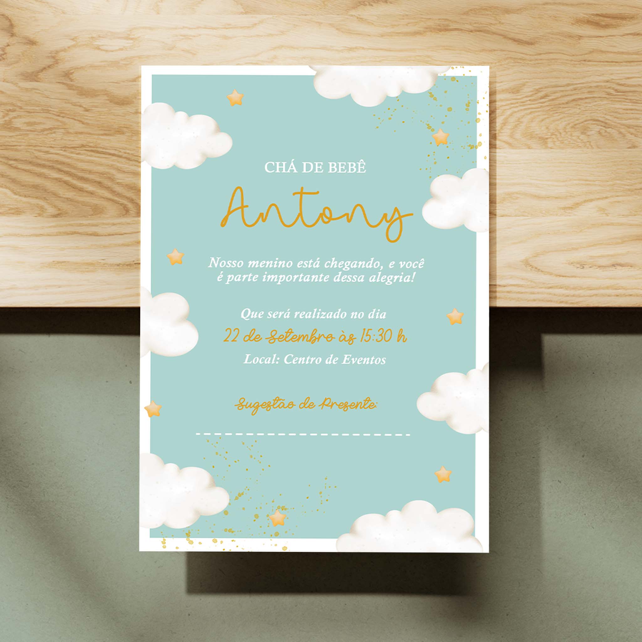 Invitación digital para baby shower con nube