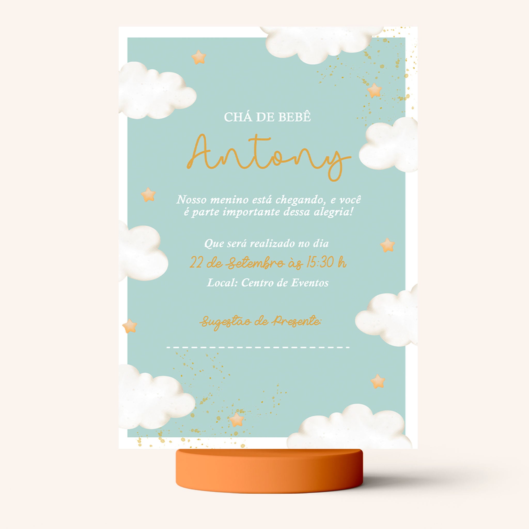 Invitación digital para baby shower con nube
