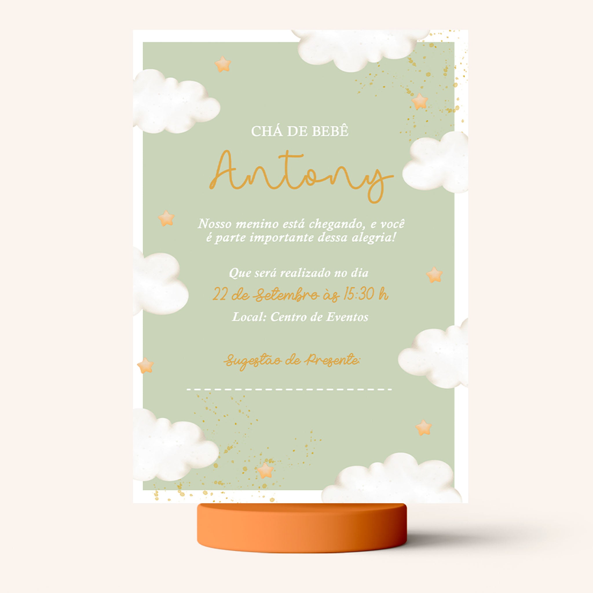Invitación digital para baby shower con nube