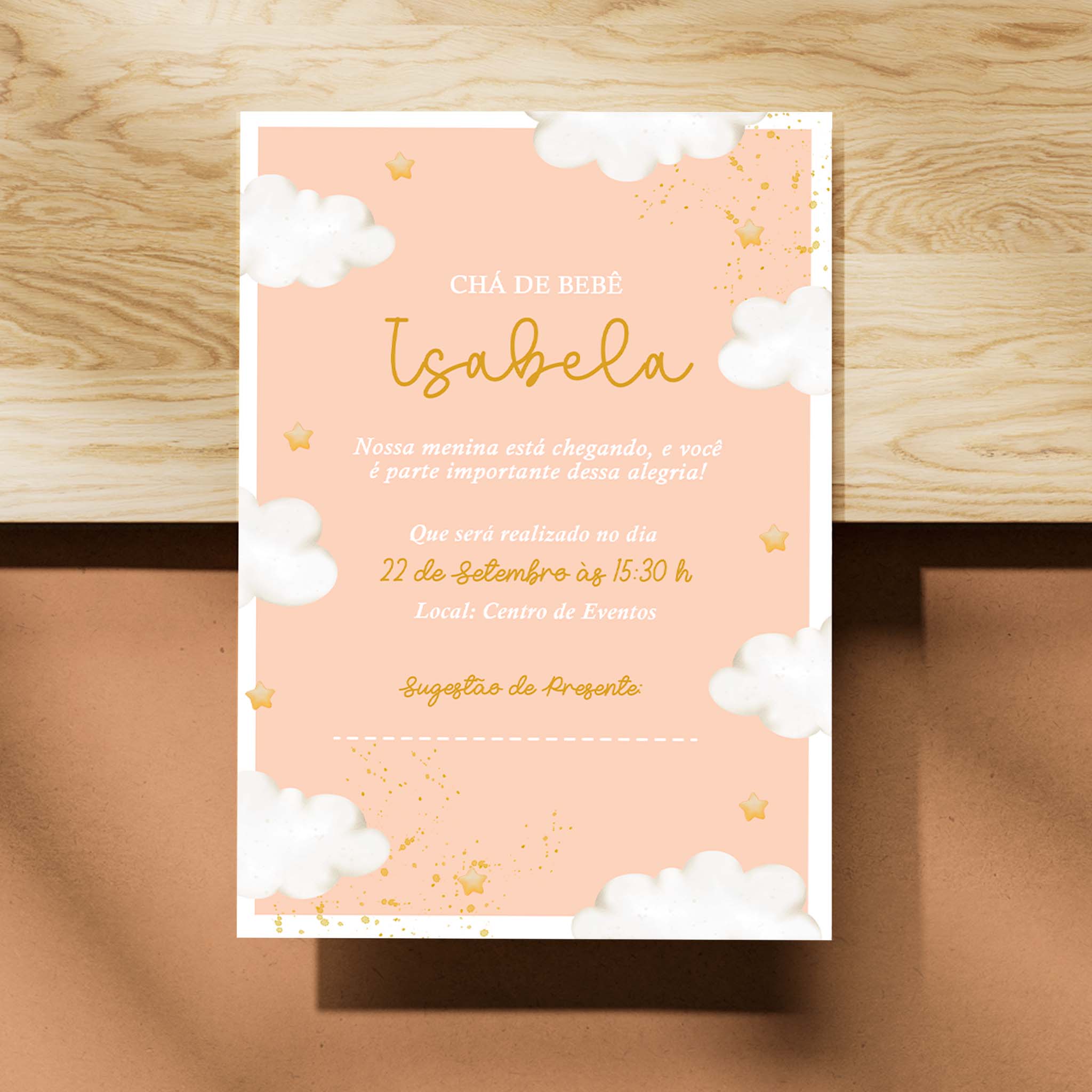 Invitación digital para baby shower con nube