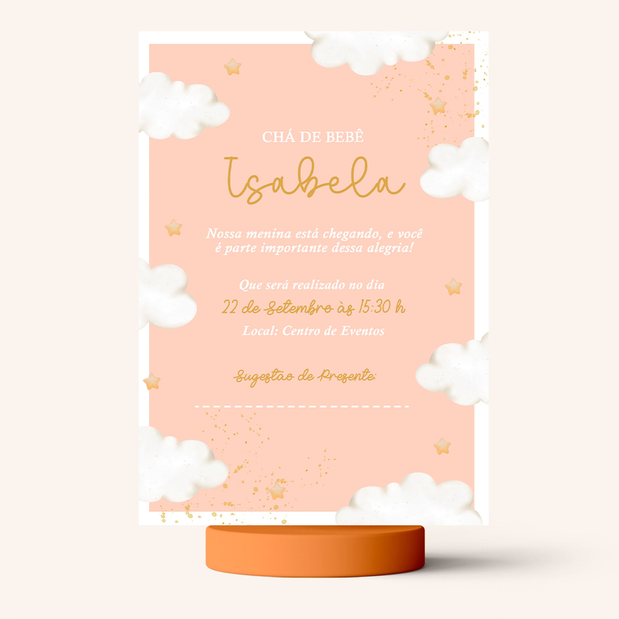 Invitación digital para baby shower con nube