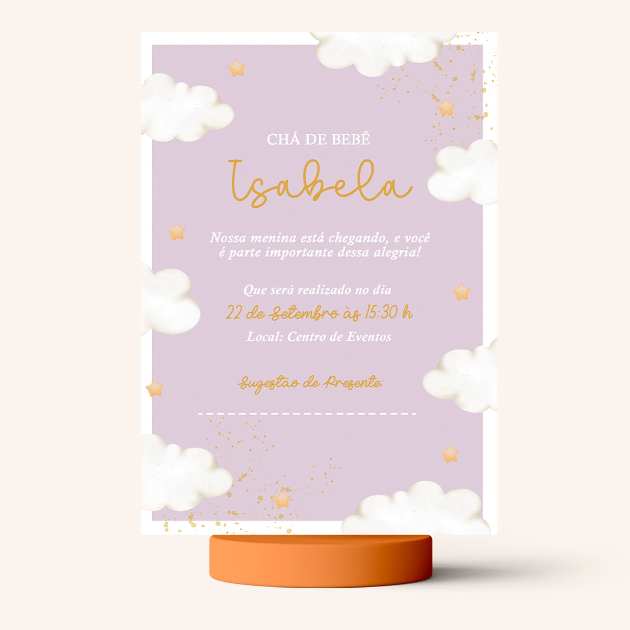 Invitación digital para baby shower con nube